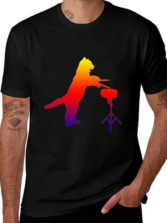 Cat Drummer Graphic Tee - Novelty Music Lover T-Shirt