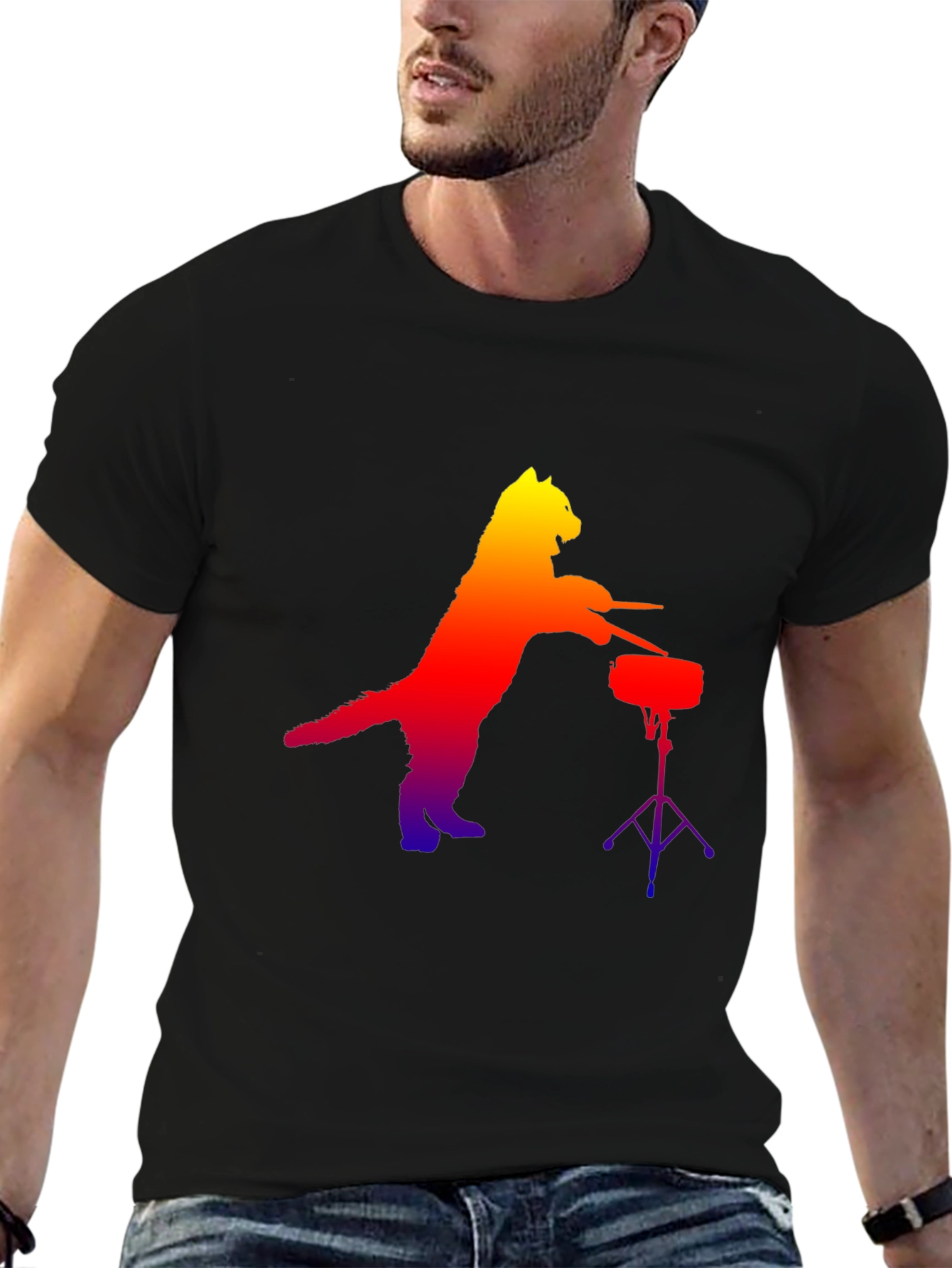 Cat Drummer Graphic Tee - Novelty Music Lover T-Shirt