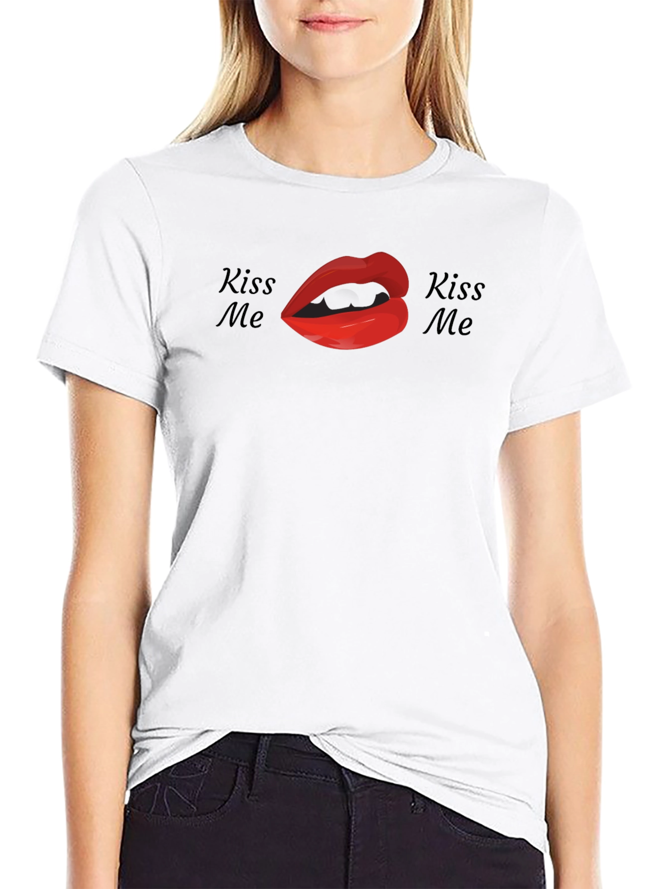 Kiss Me Lips Graphic Tee - Black Cotton Shirt