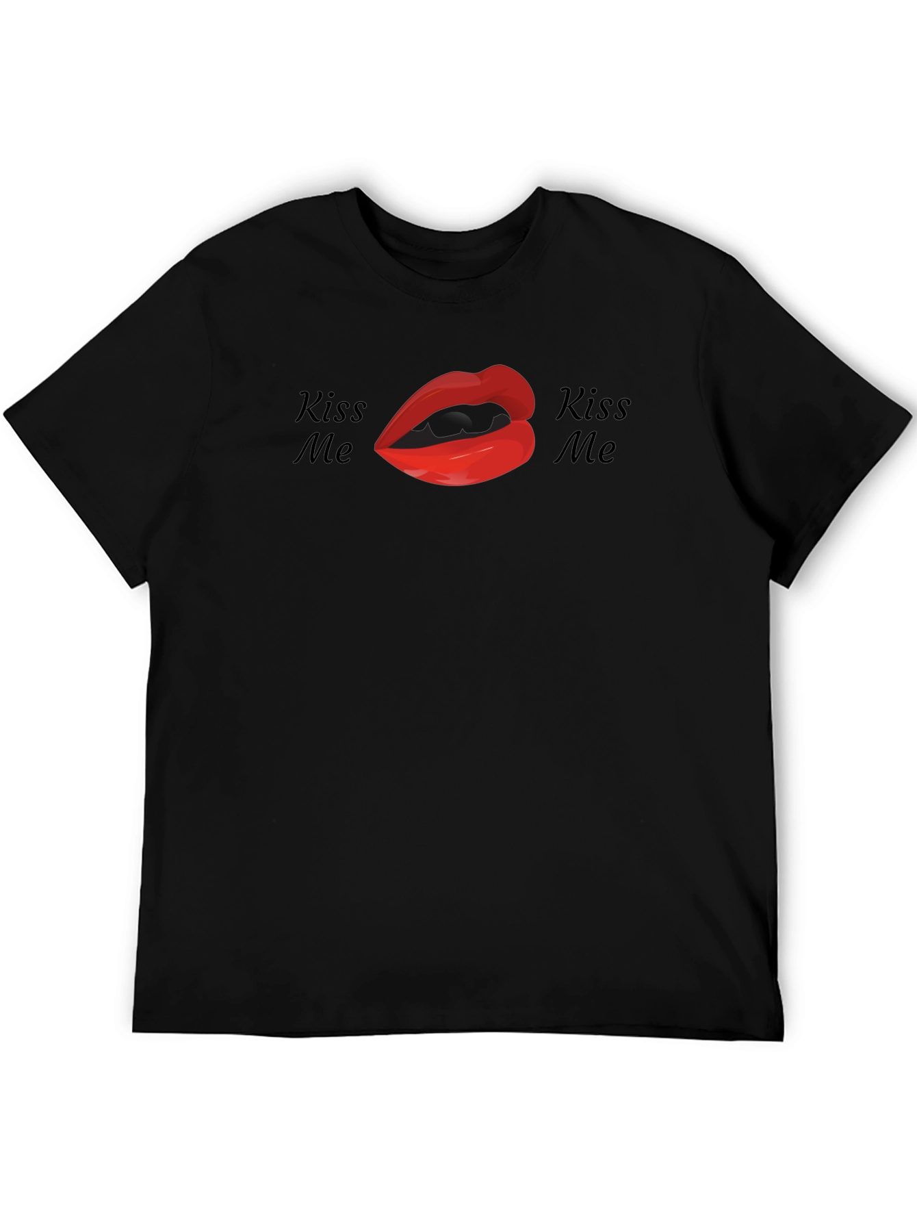 Kiss Me Lips Graphic Tee - Black Cotton Shirt