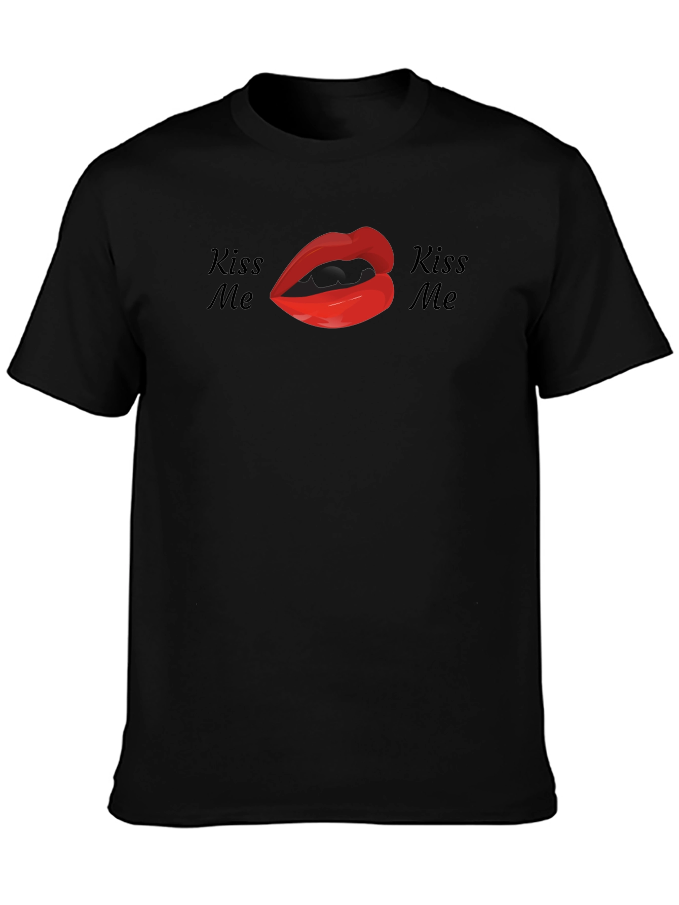 Kiss Me Lips Graphic Tee - Black Cotton Shirt
