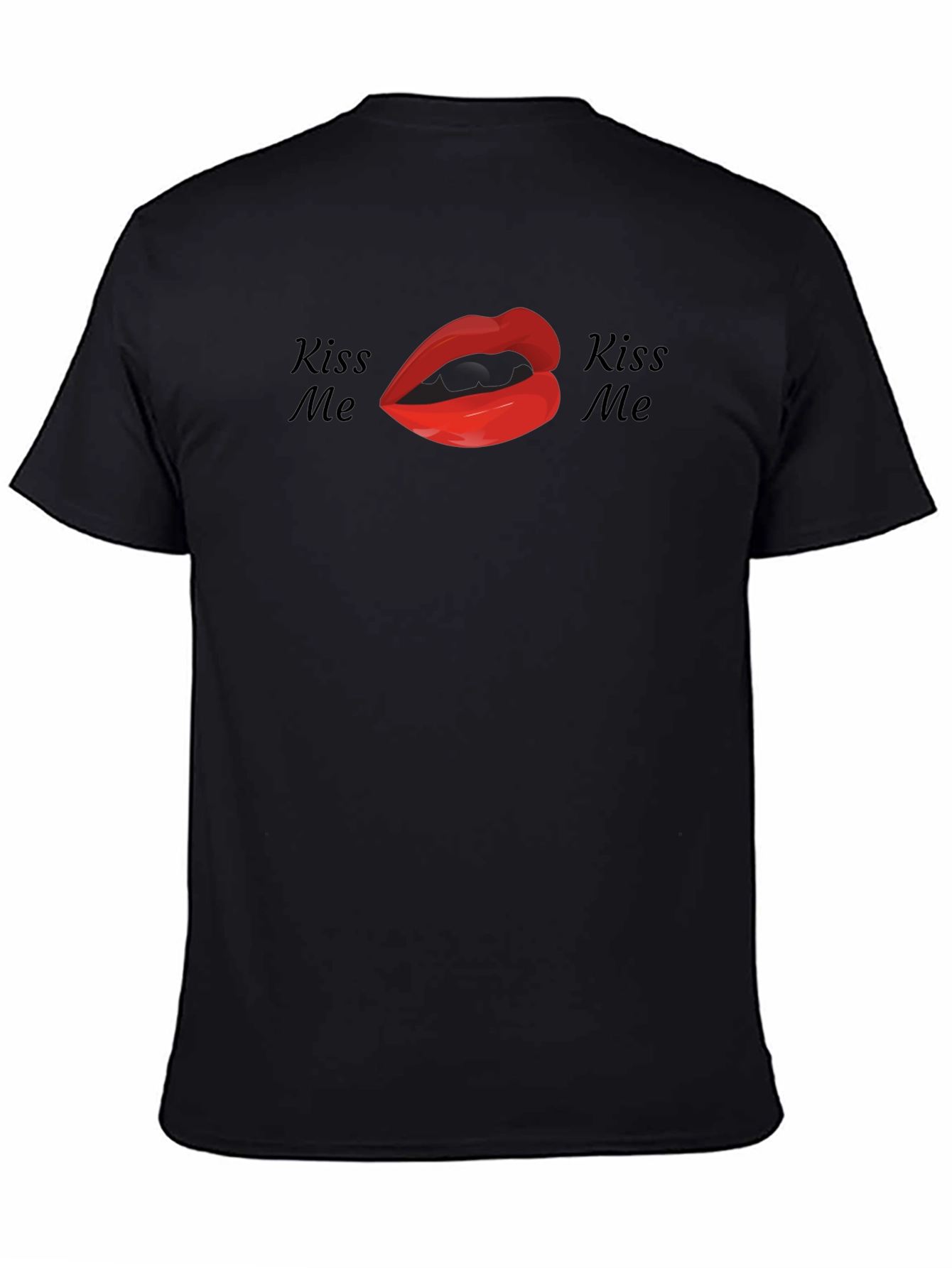 Kiss Me Lips Graphic Tee - Black Cotton Shirt