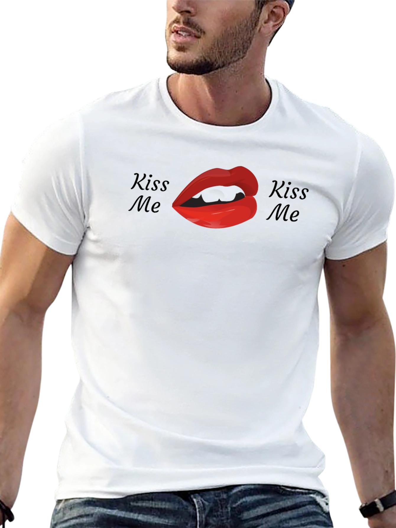 Kiss Me Lips Graphic Tee - Black Cotton Shirt