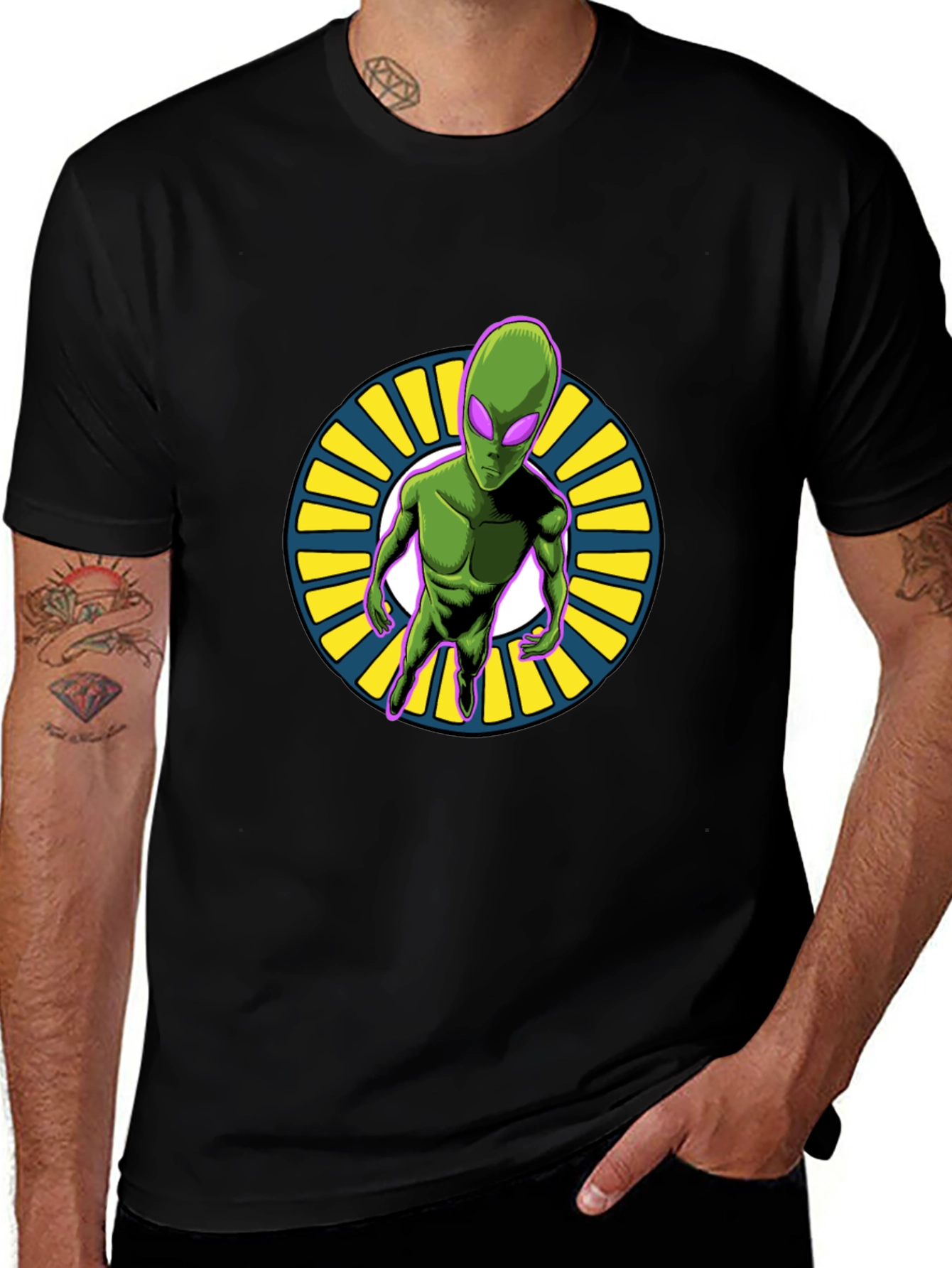 Alien Graphic T-Shirt - Black Cotton Blend Tee