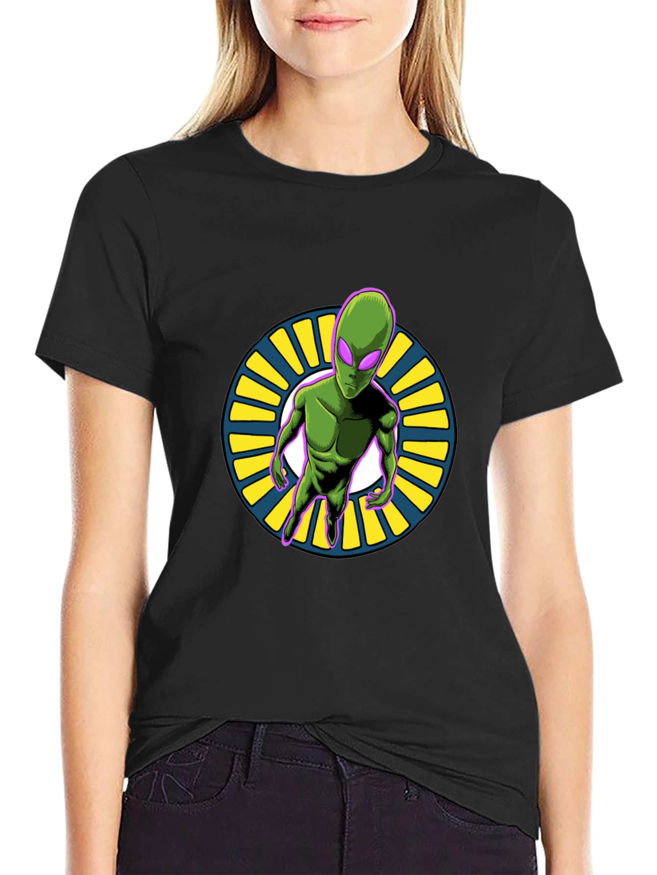 Alien Graphic T-Shirt - Black Cotton Blend Tee