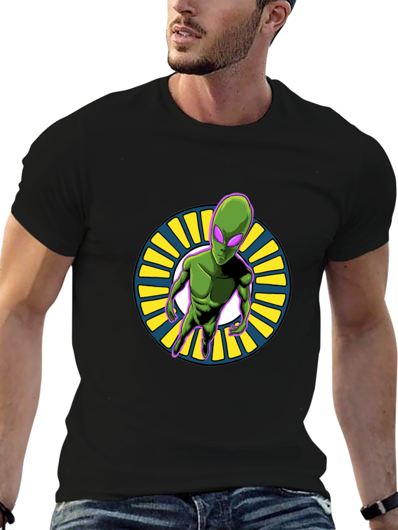 Alien Graphic T-Shirt - Black Cotton Blend Tee