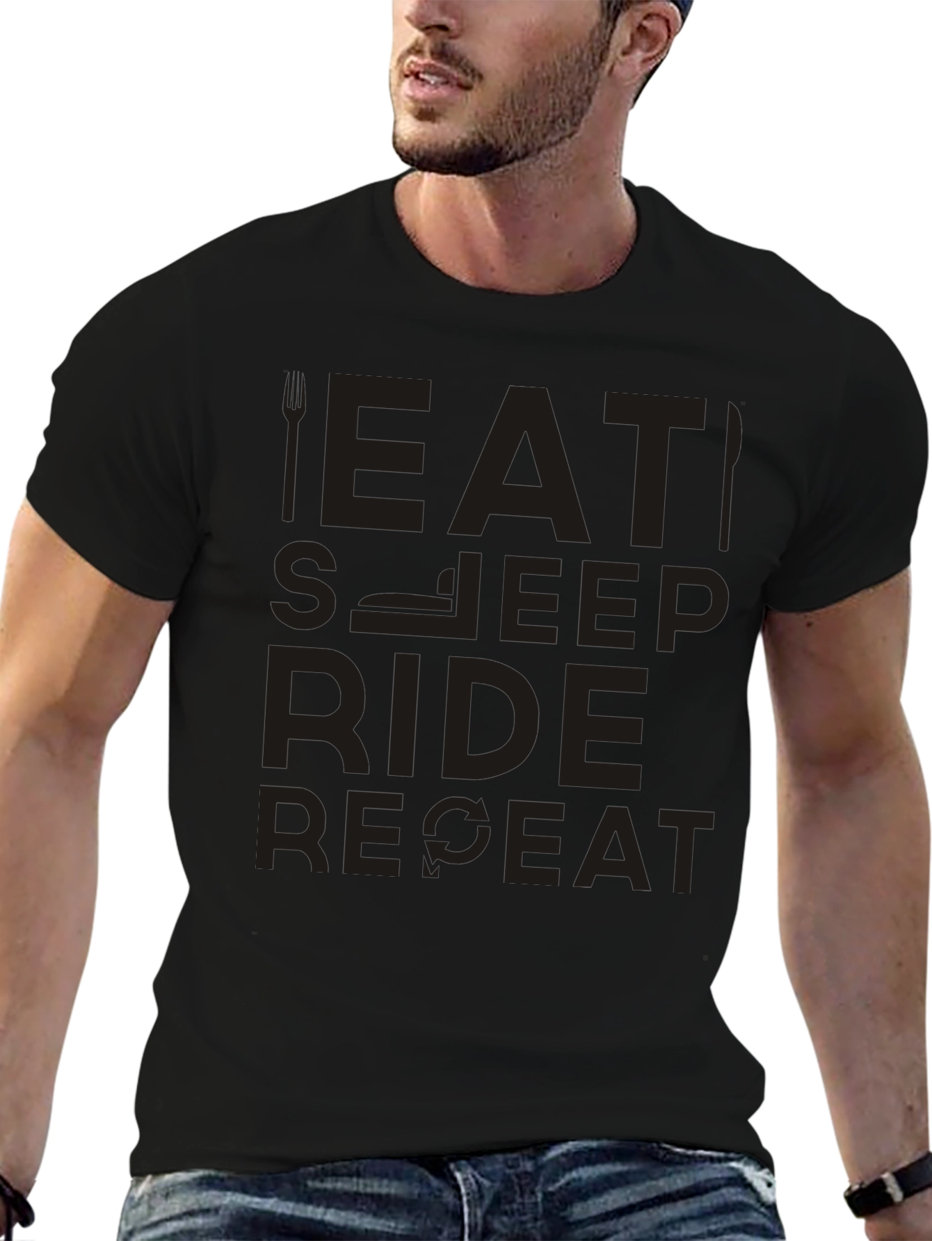 Eat Sleep Ride Repeat Black Graphic T-Shirt