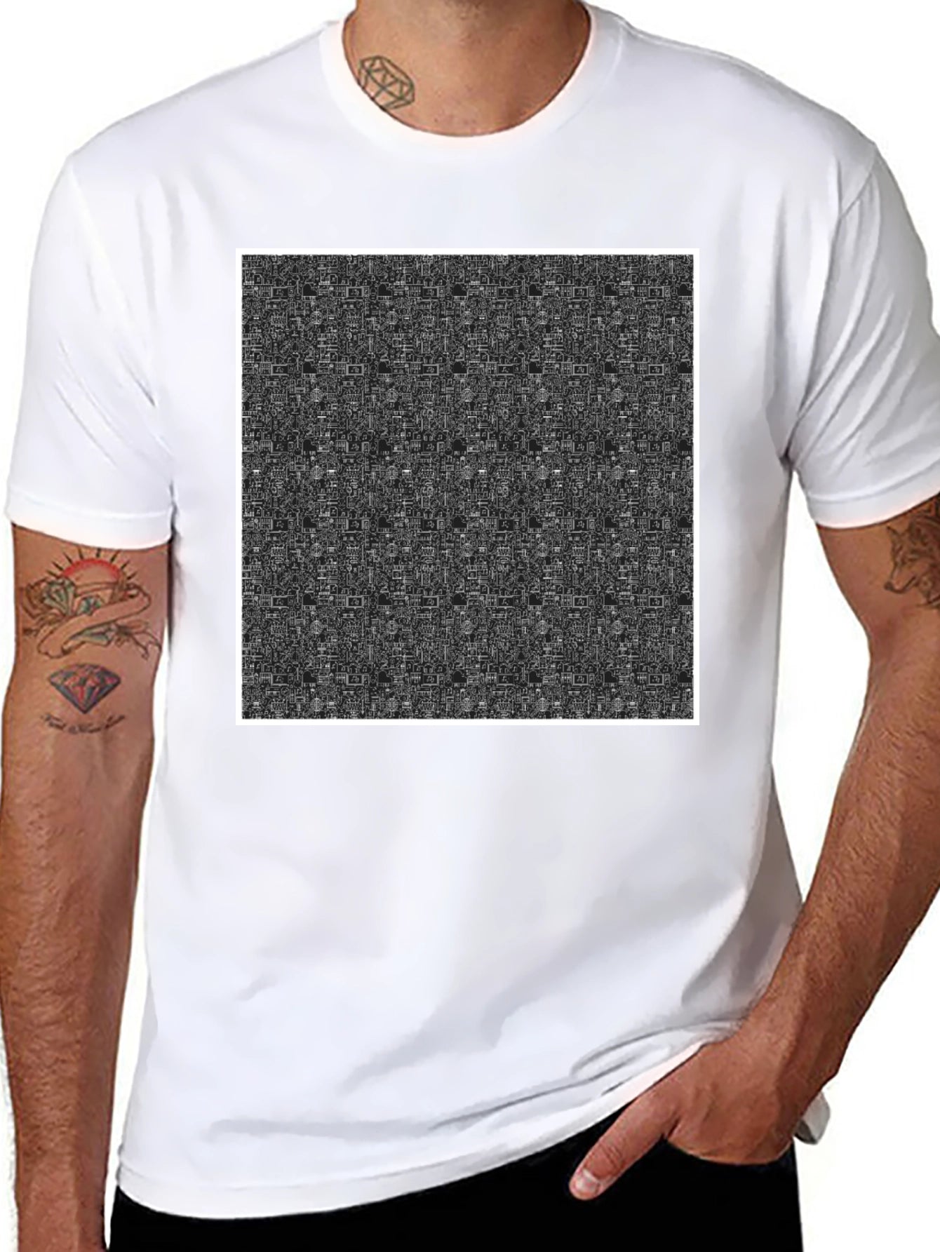 Abstract Pattern Black Crew Neck T-Shirt