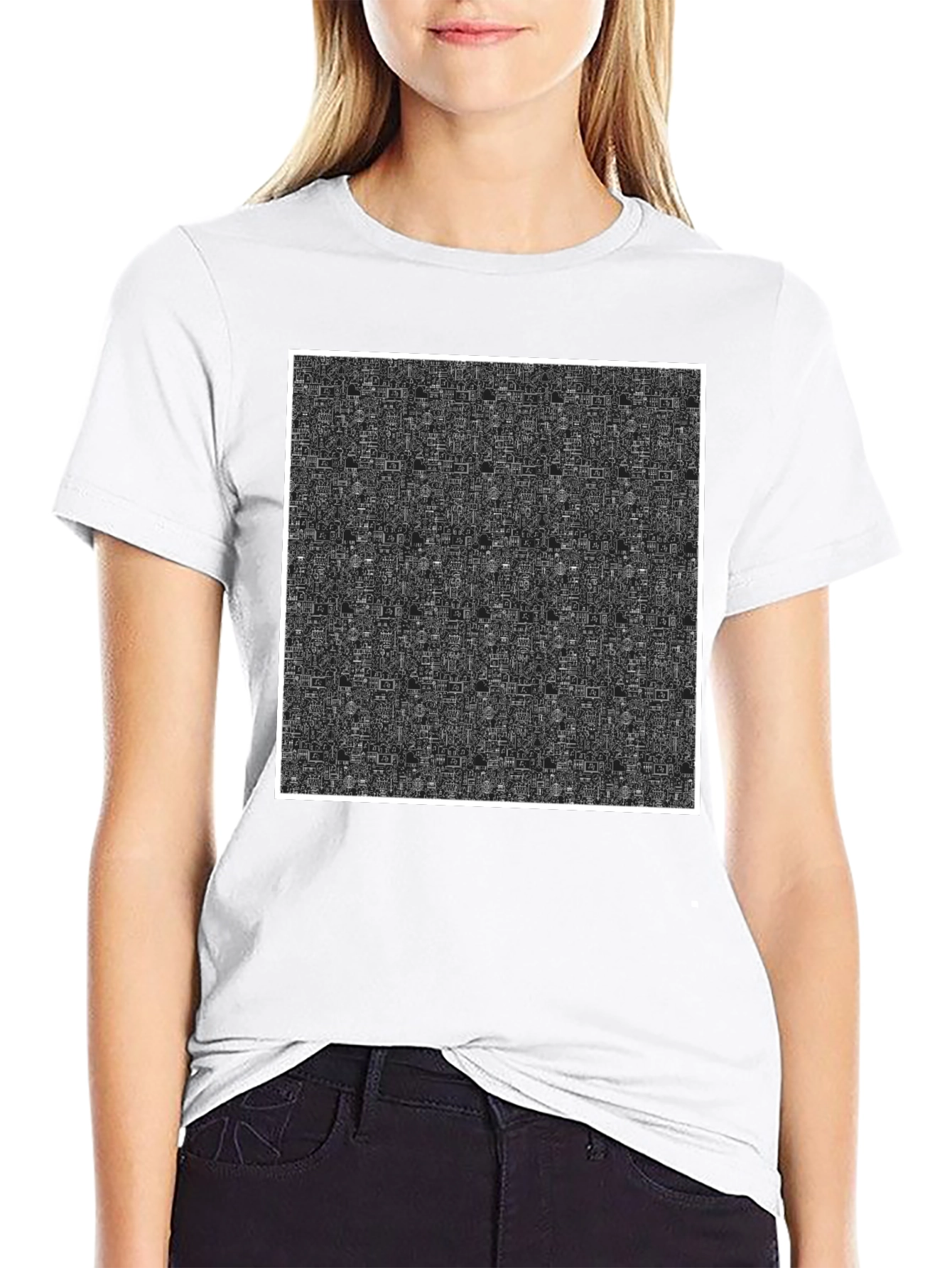 Abstract Pattern Black Crew Neck T-Shirt