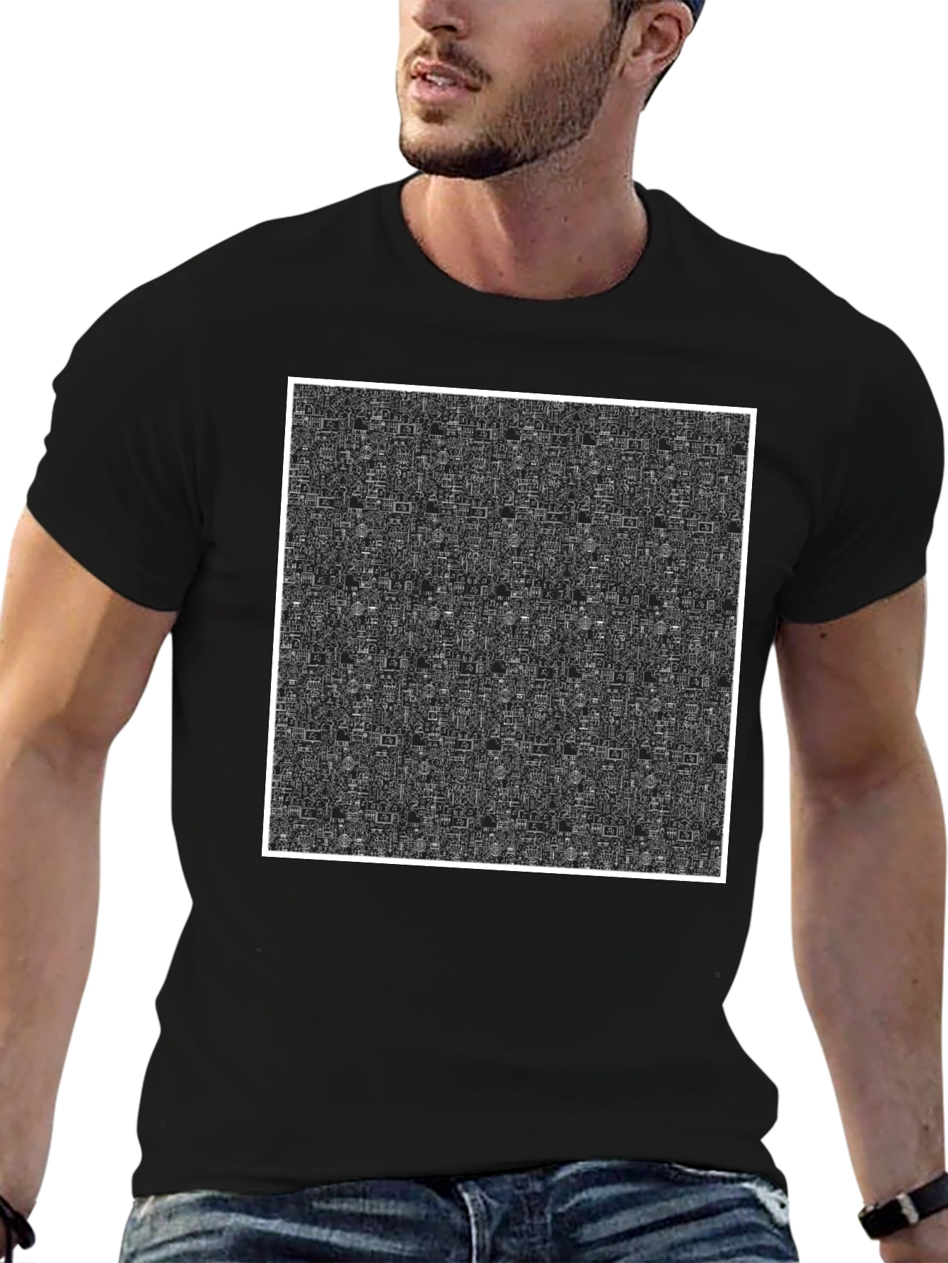 Abstract Pattern Black Crew Neck T-Shirt
