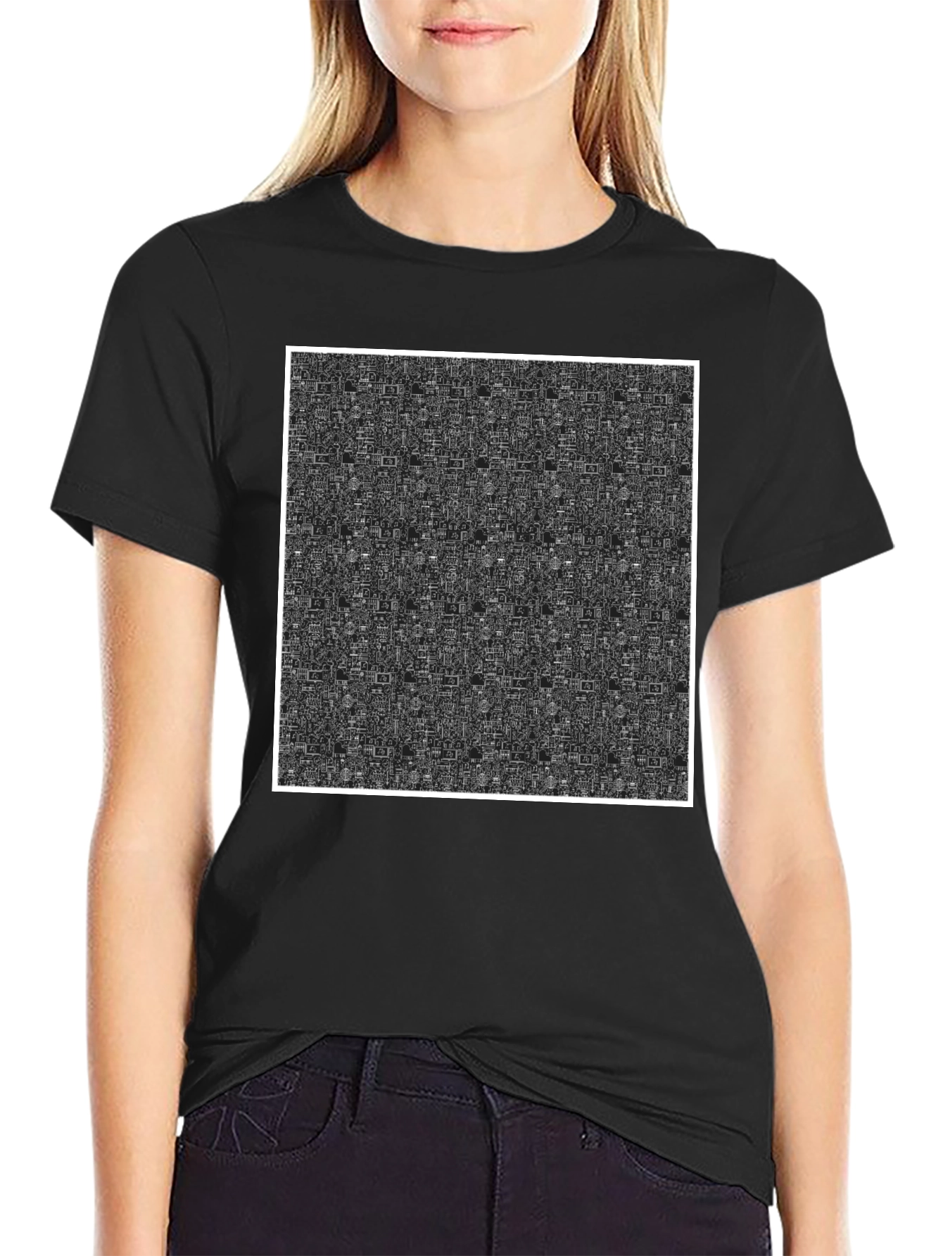 Abstract Pattern Black Crew Neck T-Shirt