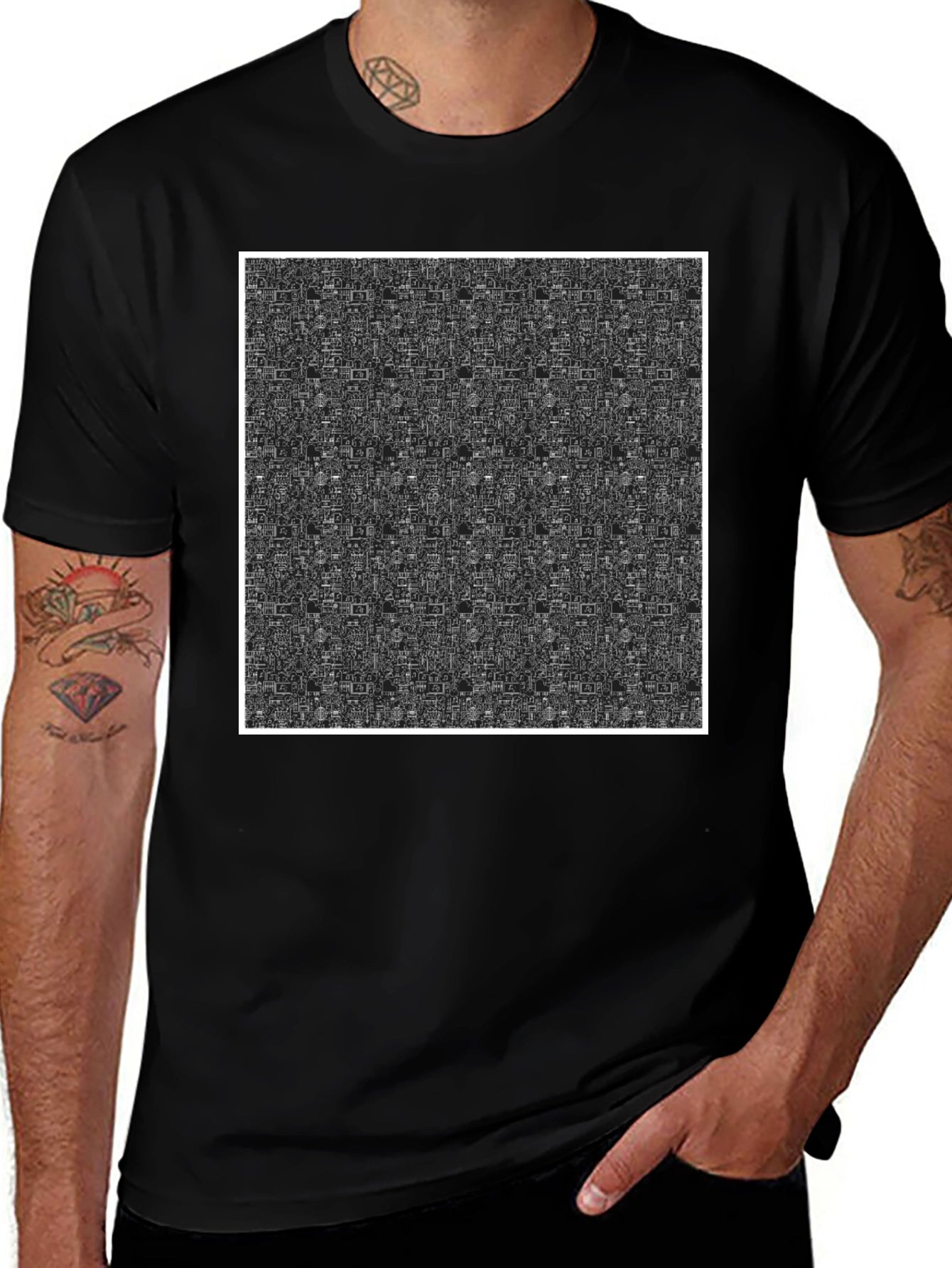 Abstract Pattern Black Crew Neck T-Shirt