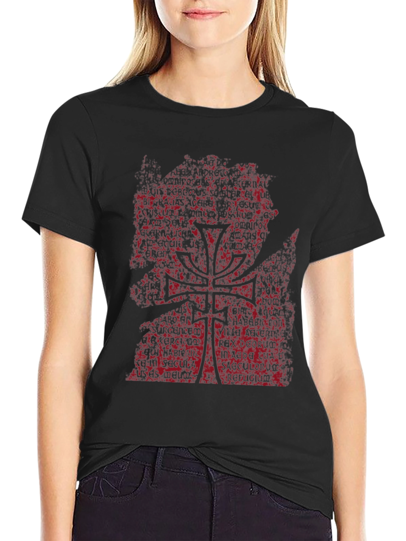 Dark Text Tree Graphic Tee - Black