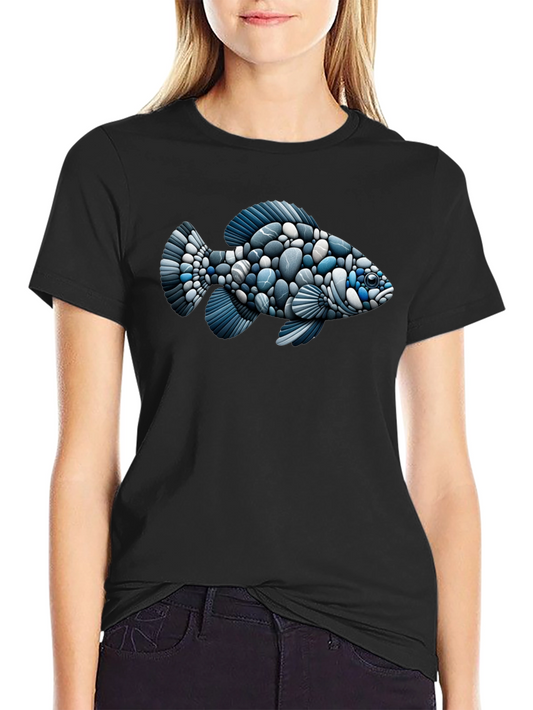 Stone Fish Graphic Tee - Black Cotton Blend Shirt