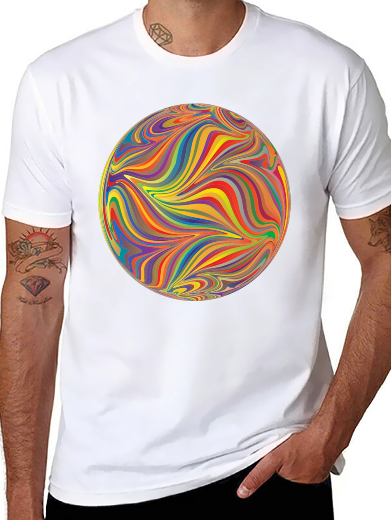 Vibrant Abstract Sphere Graphic Tee - Modern Art Shirt