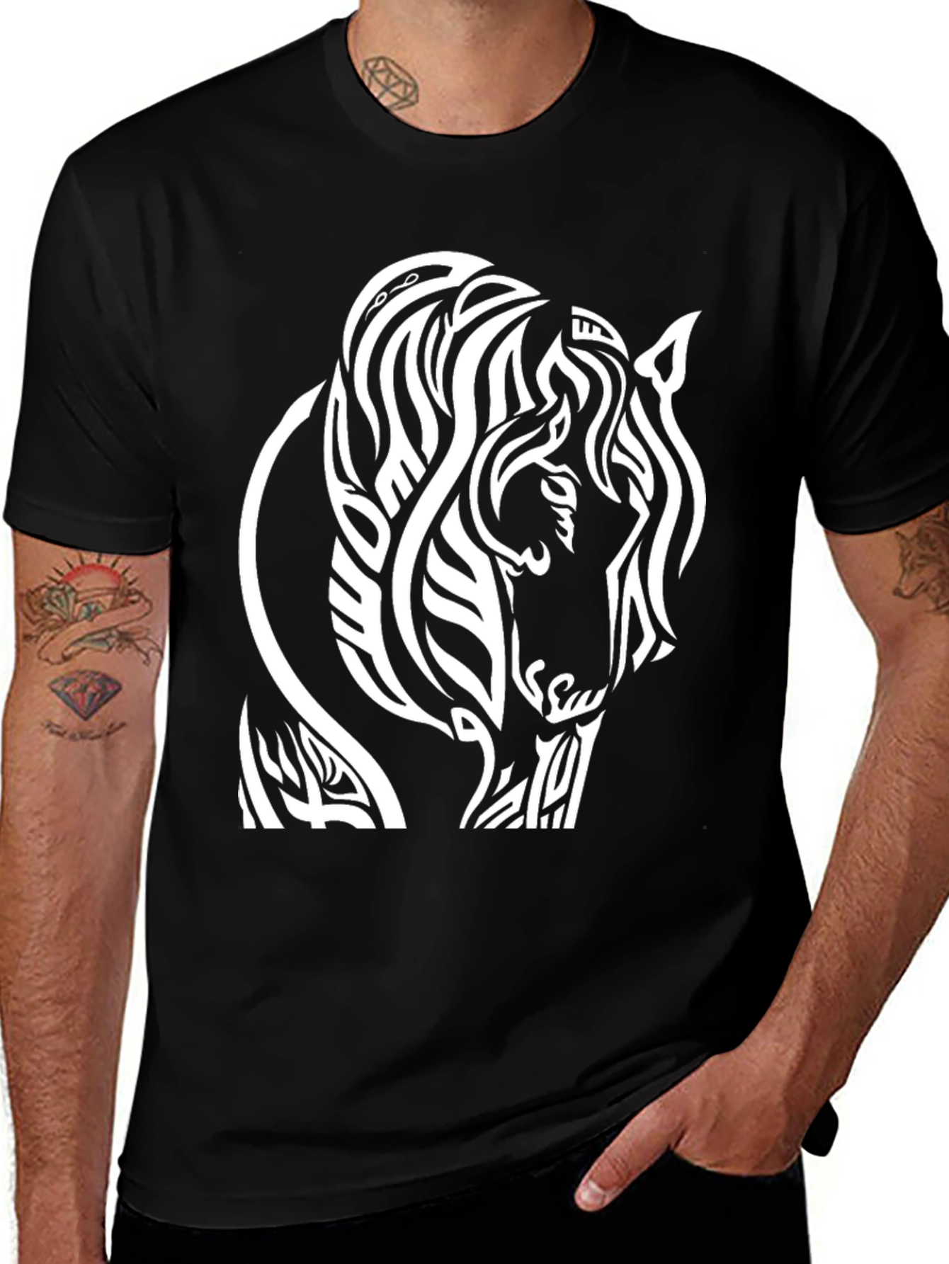 Tribal Horse Graphic T-Shirt - Black