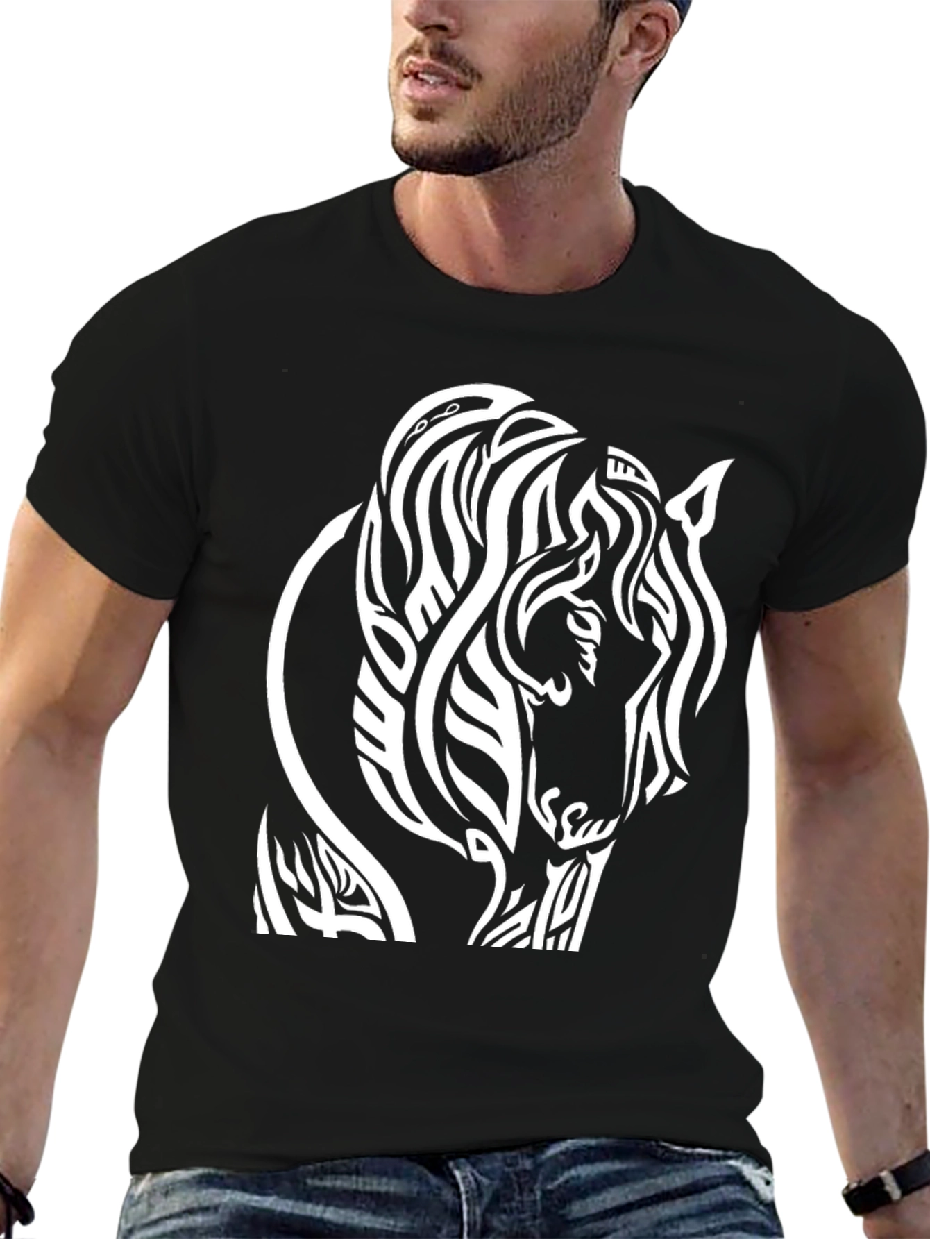 Tribal Horse Graphic T-Shirt - Black