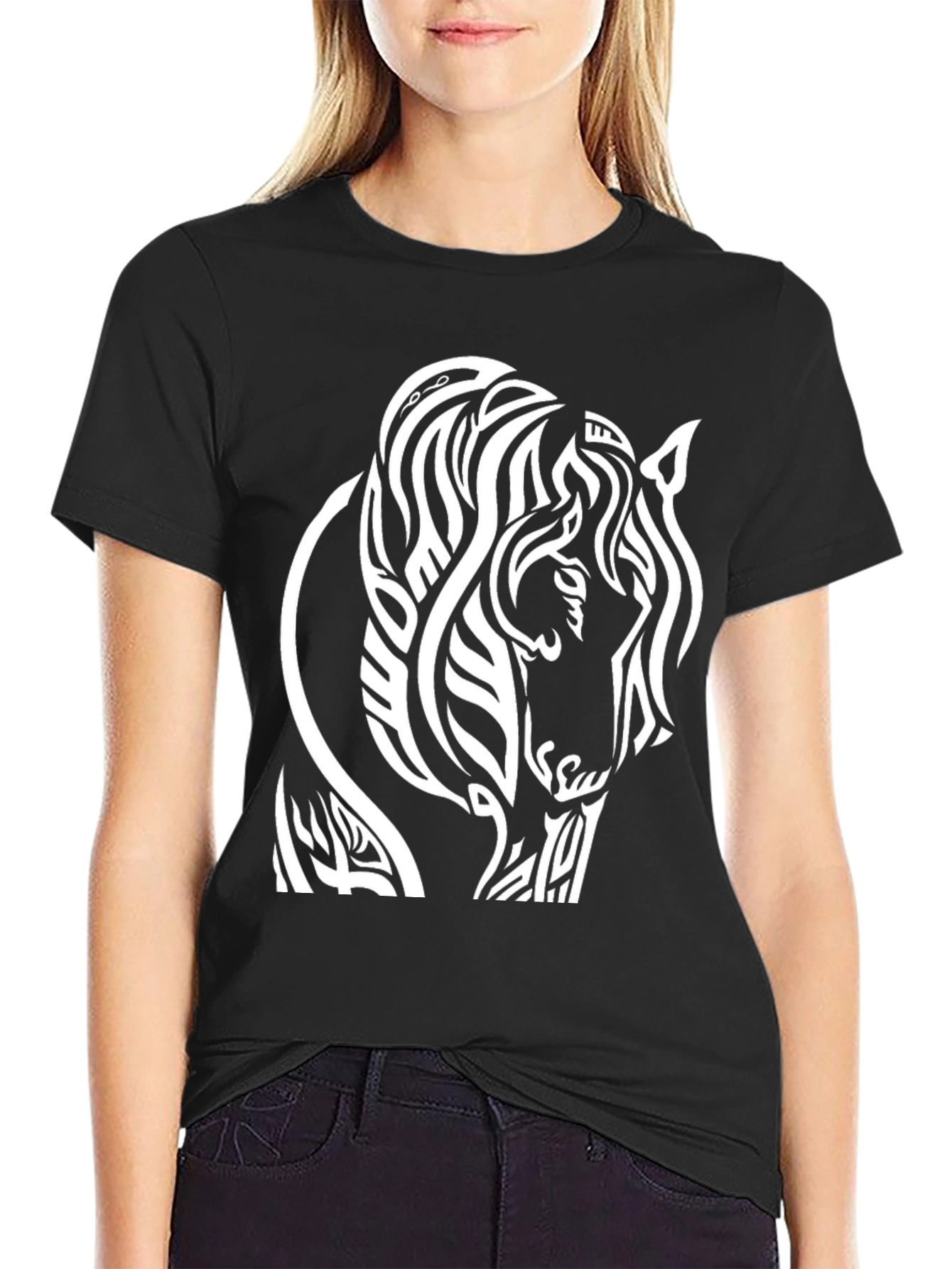 Tribal Horse Graphic T-Shirt - Black