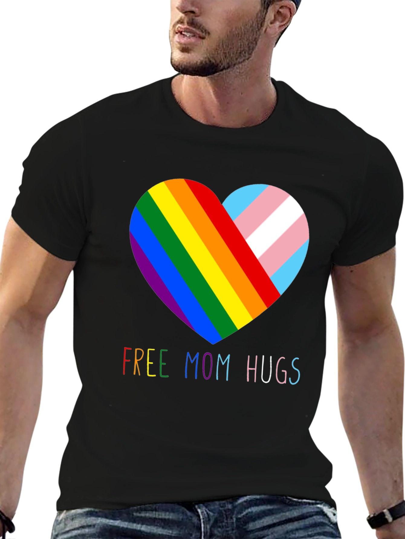 Free Mom Hugs LGBTQ+ Pride Rainbow Heart T-Shirt