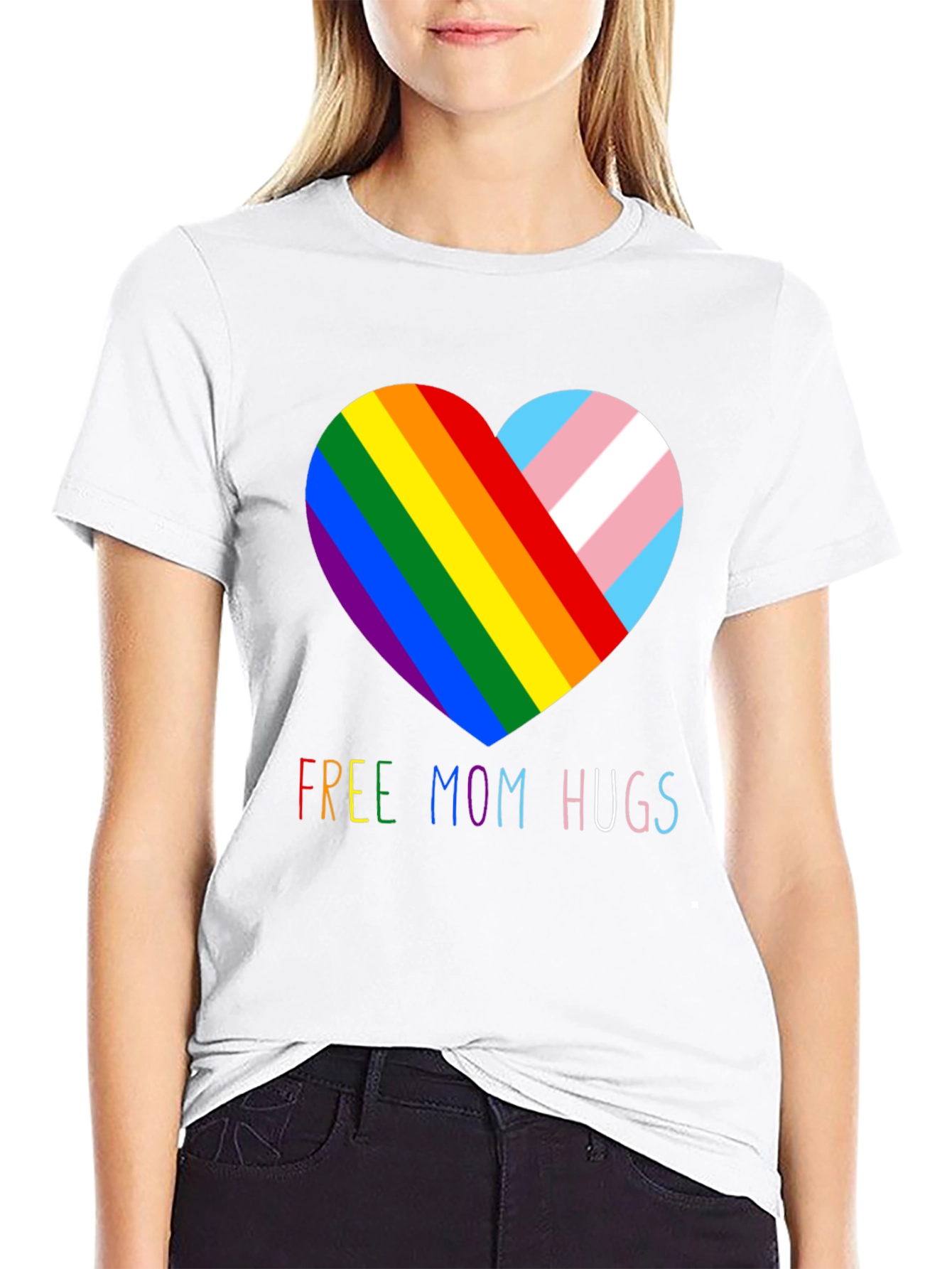 Free Mom Hugs LGBTQ+ Pride Rainbow Heart T-Shirt