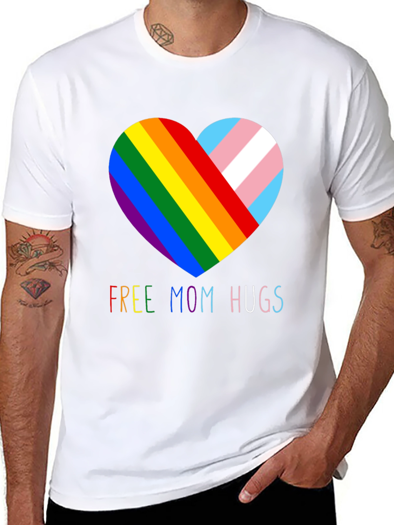 Free Mom Hugs LGBTQ+ Pride Rainbow Heart T-Shirt