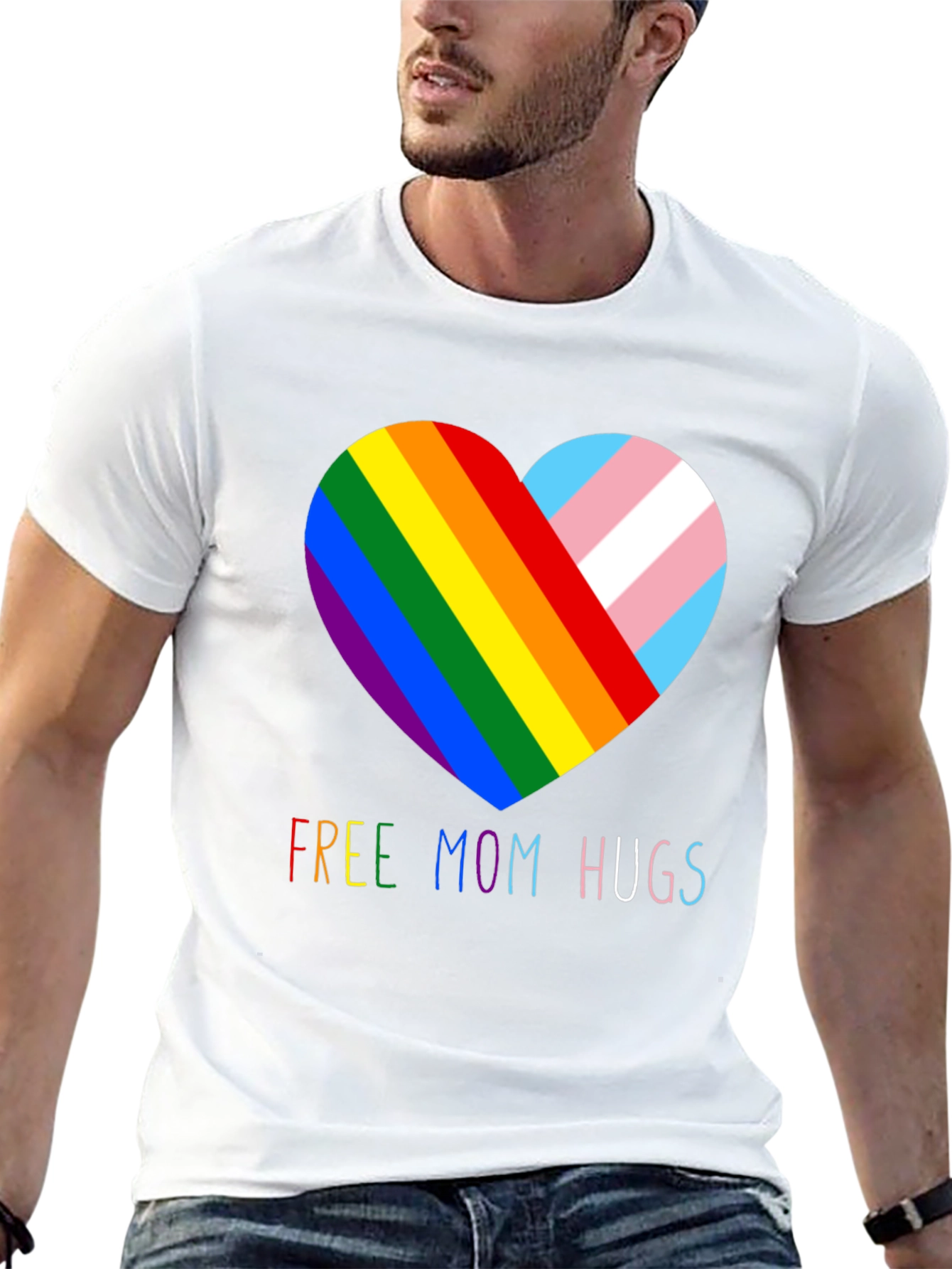 Free Mom Hugs LGBTQ+ Pride Rainbow Heart T-Shirt