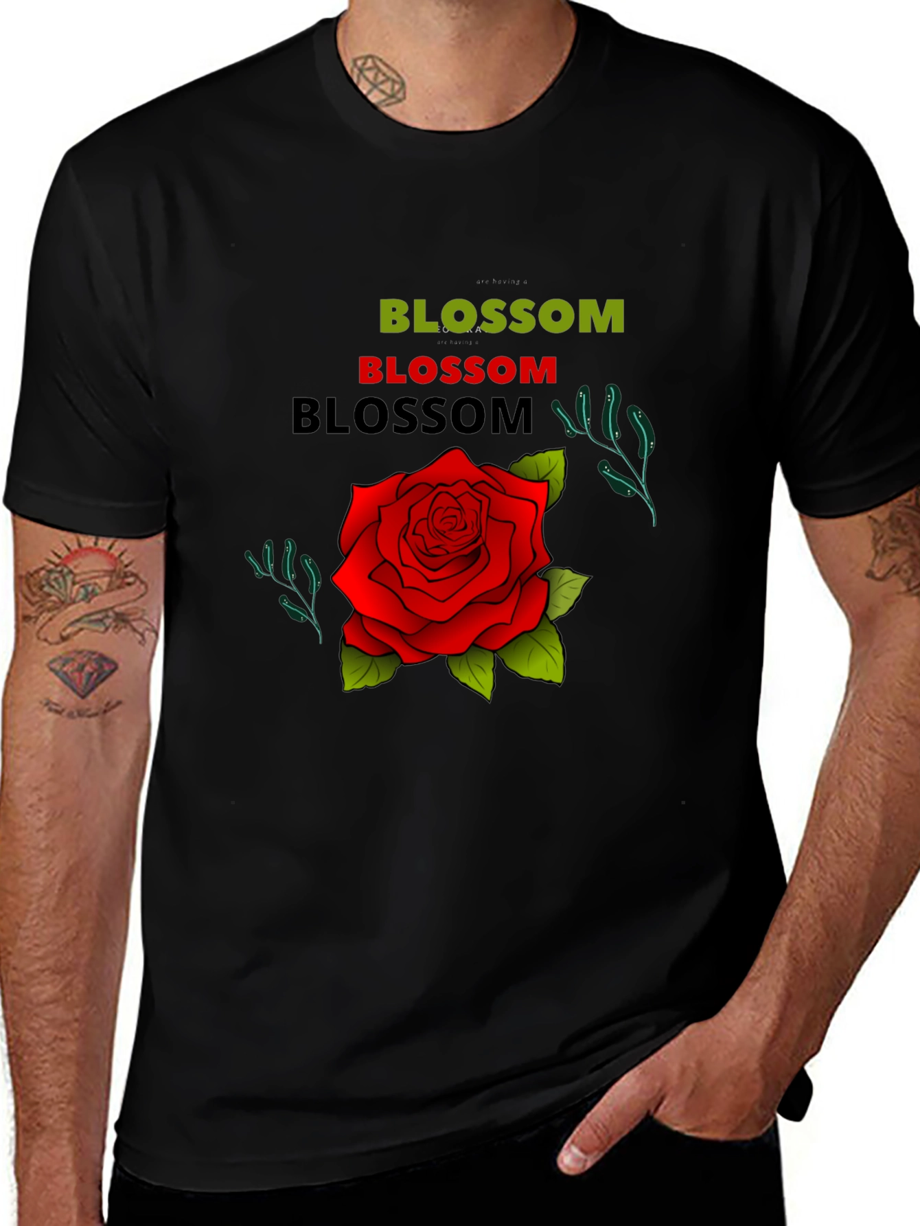 Blossom Rose Graphic Tee - Black Cotton T-Shirt