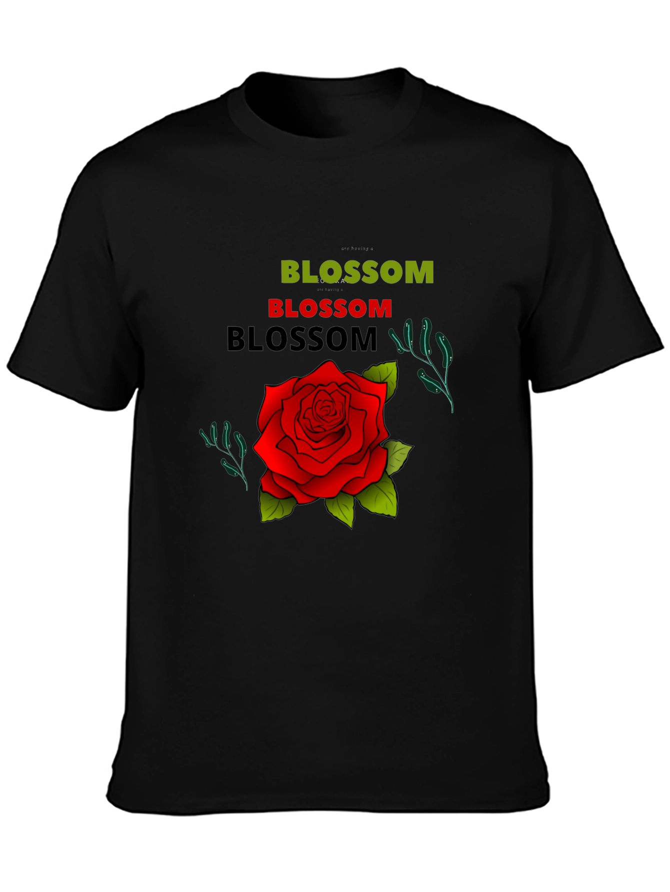 Blossom Rose Graphic Tee - Black Cotton T-Shirt