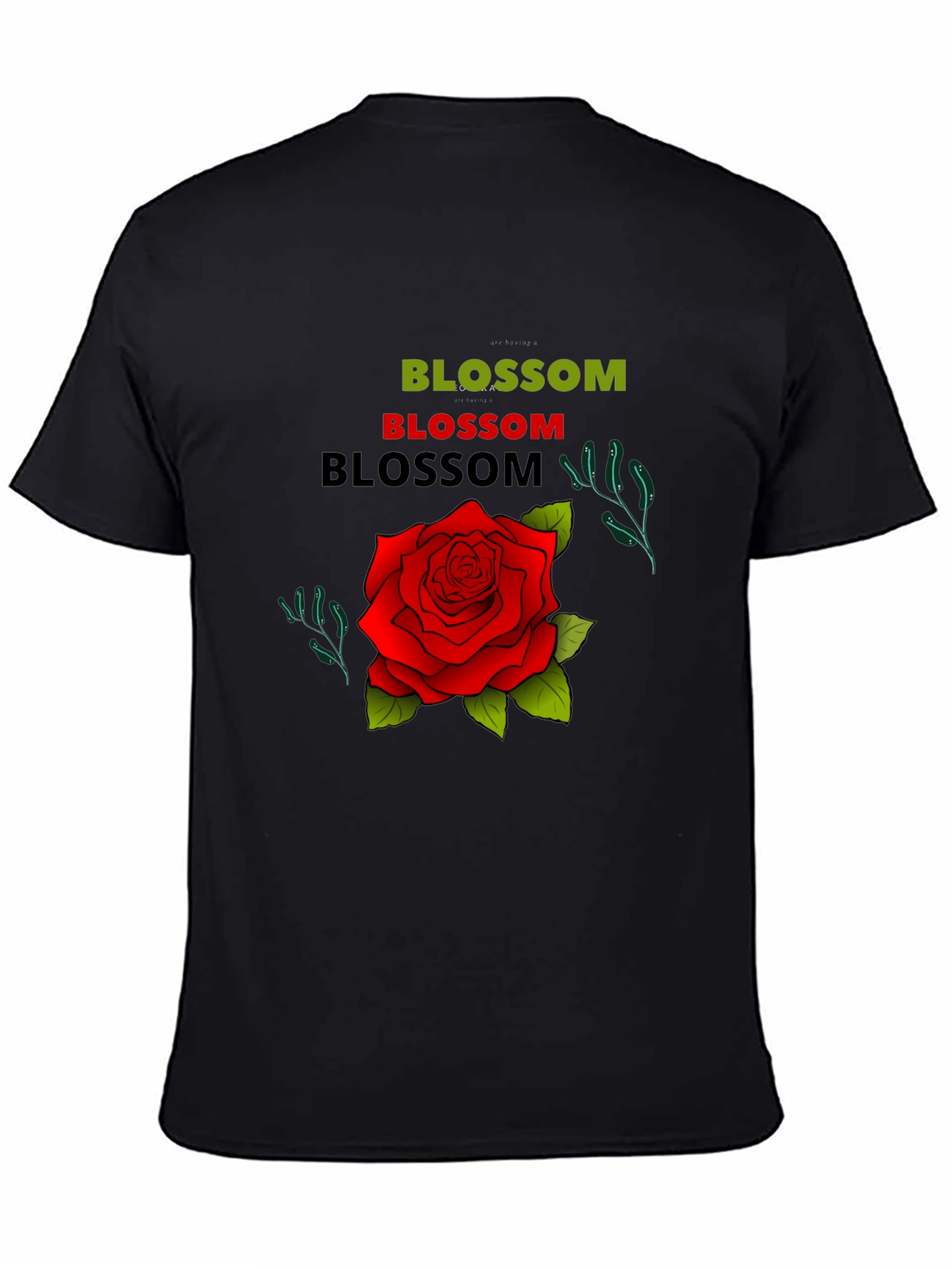 Blossom Rose Graphic Tee - Black Cotton T-Shirt