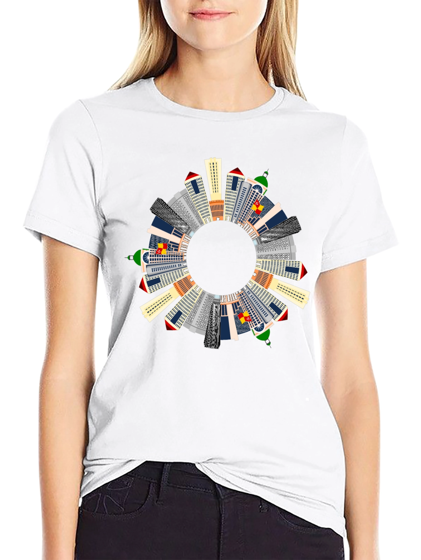 Cityscape Circle Graphic T-Shirt - Black