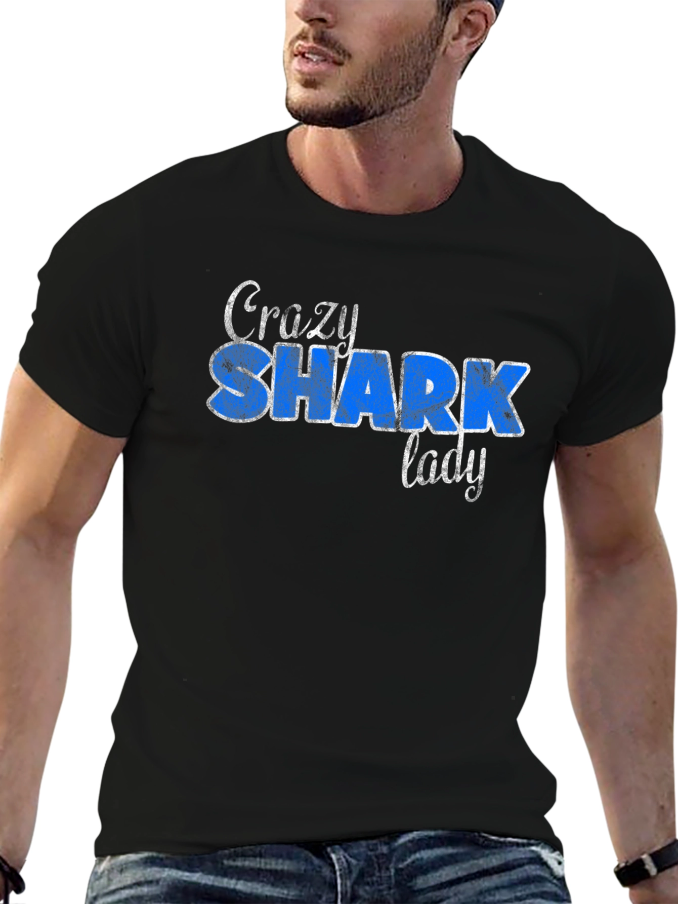Crazy Shark Lady Graphic Tee Shirt