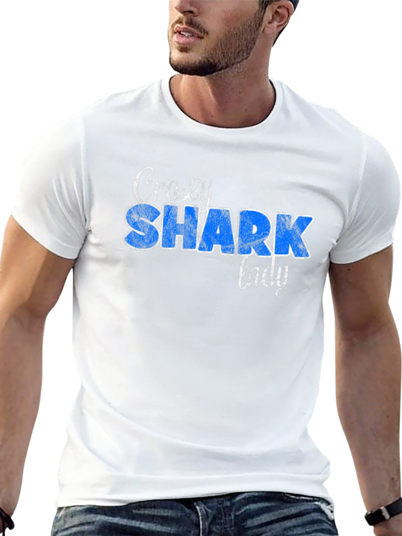 Crazy Shark Lady Graphic Tee Shirt