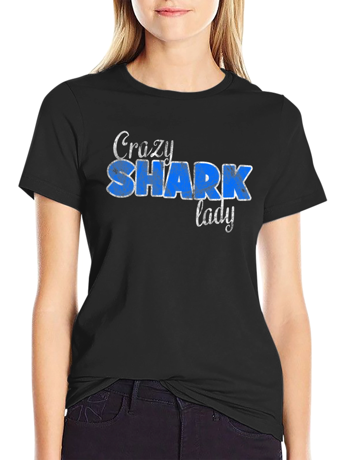 Crazy Shark Lady Graphic Tee Shirt