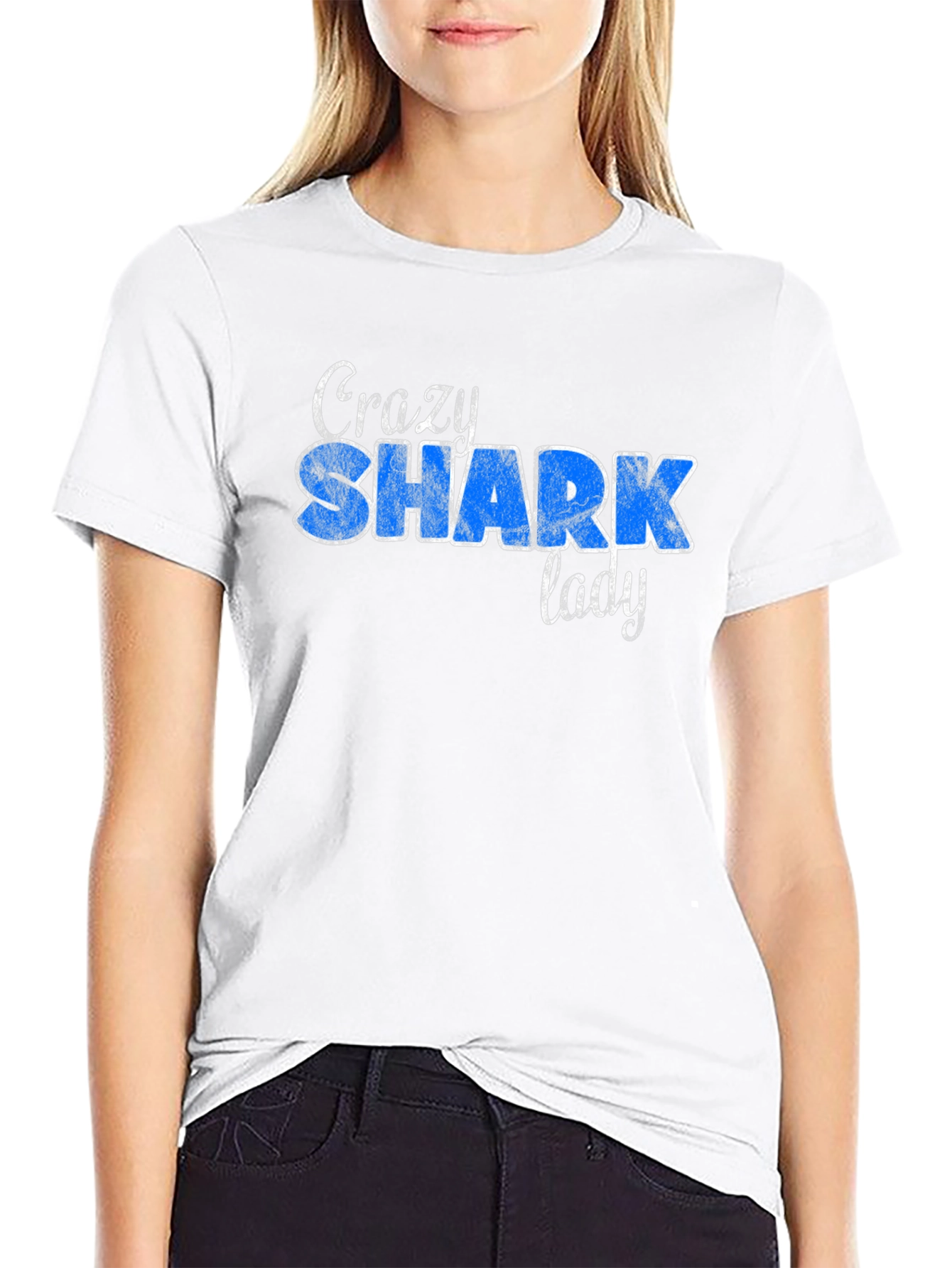 Crazy Shark Lady Graphic Tee Shirt