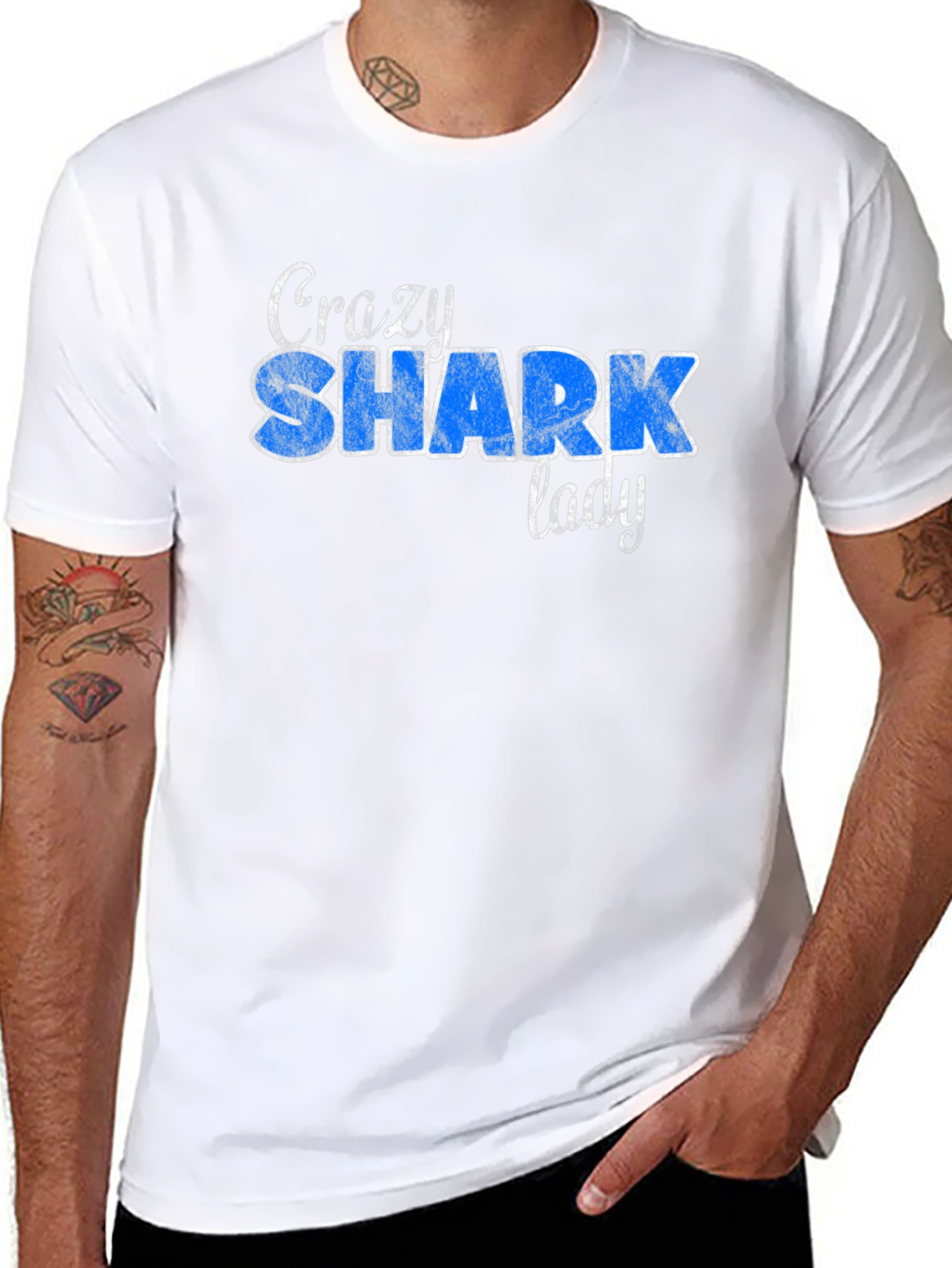 Crazy Shark Lady Graphic Tee Shirt