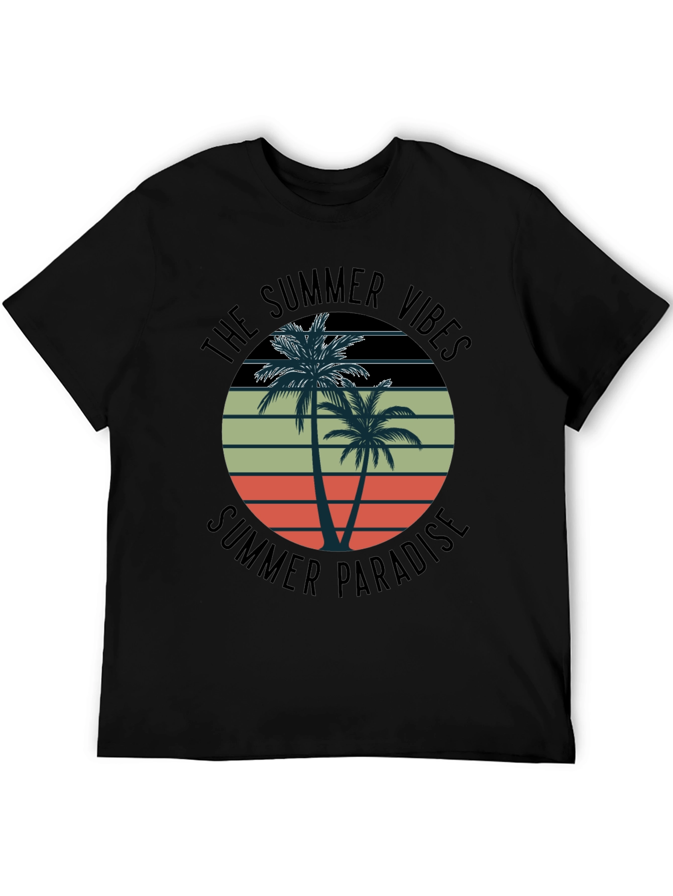 Summer Vibes Palm Tree Graphic Tee - Black