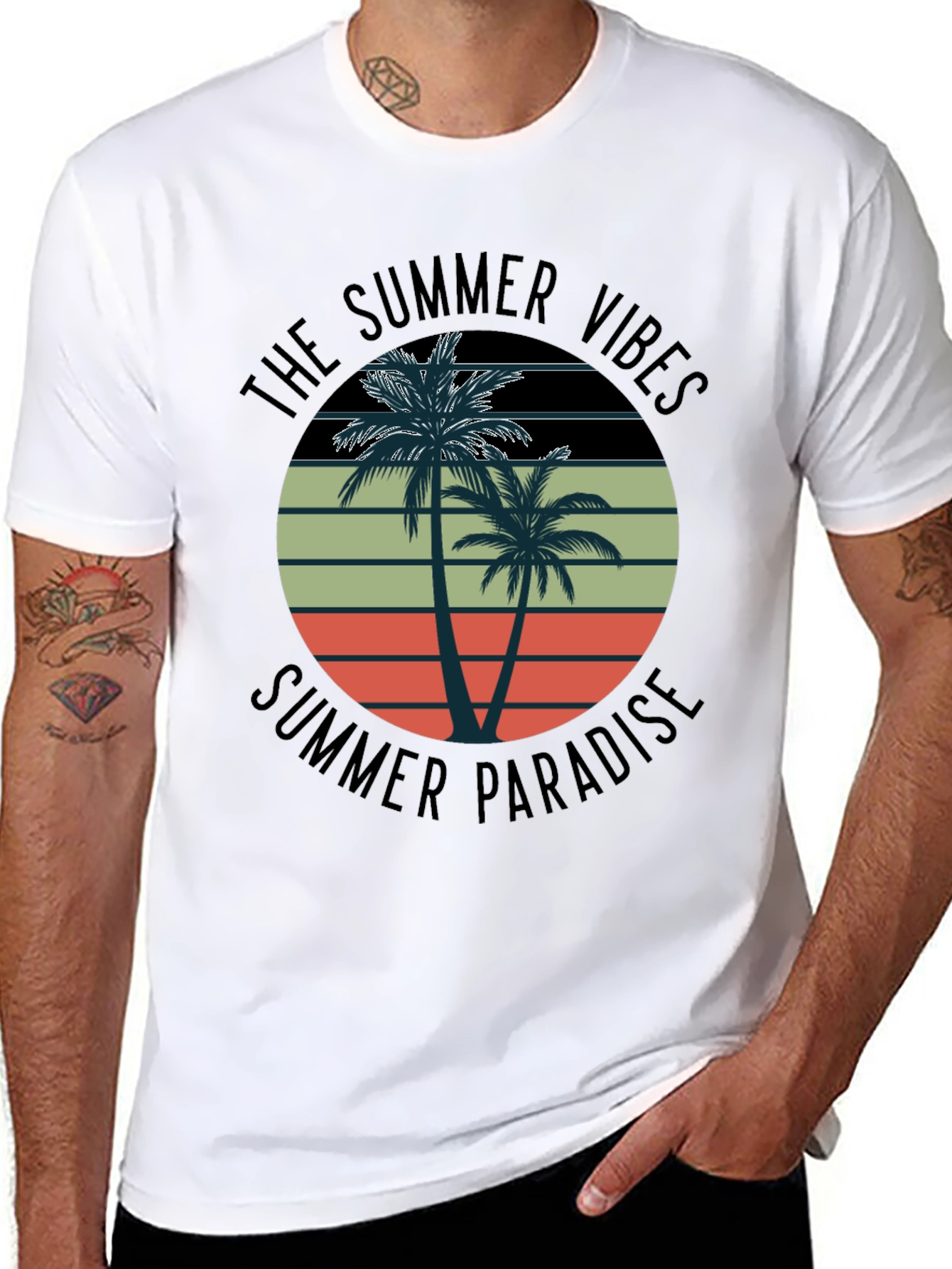 Summer Vibes Palm Tree Graphic Tee - Black