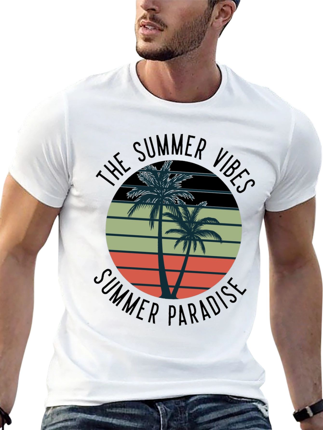 Summer Vibes Palm Tree Graphic Tee - Black