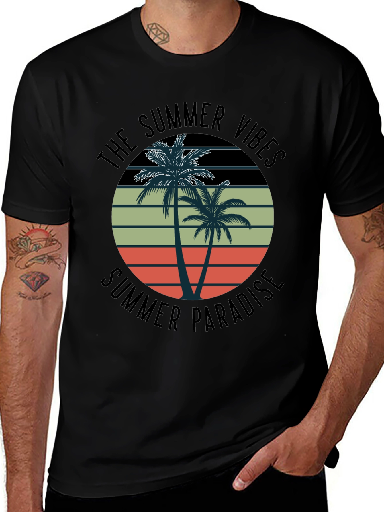 Summer Vibes Palm Tree Graphic Tee - Black