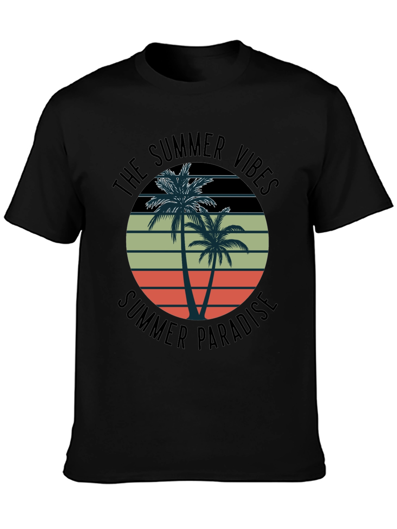 Summer Vibes Palm Tree Graphic Tee - Black