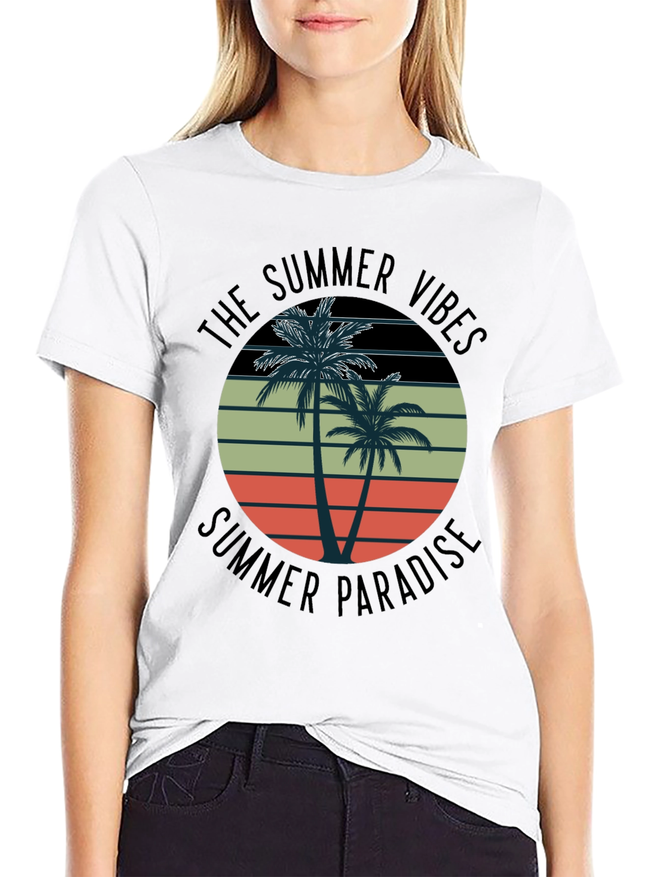 Summer Vibes Palm Tree Graphic Tee - Black