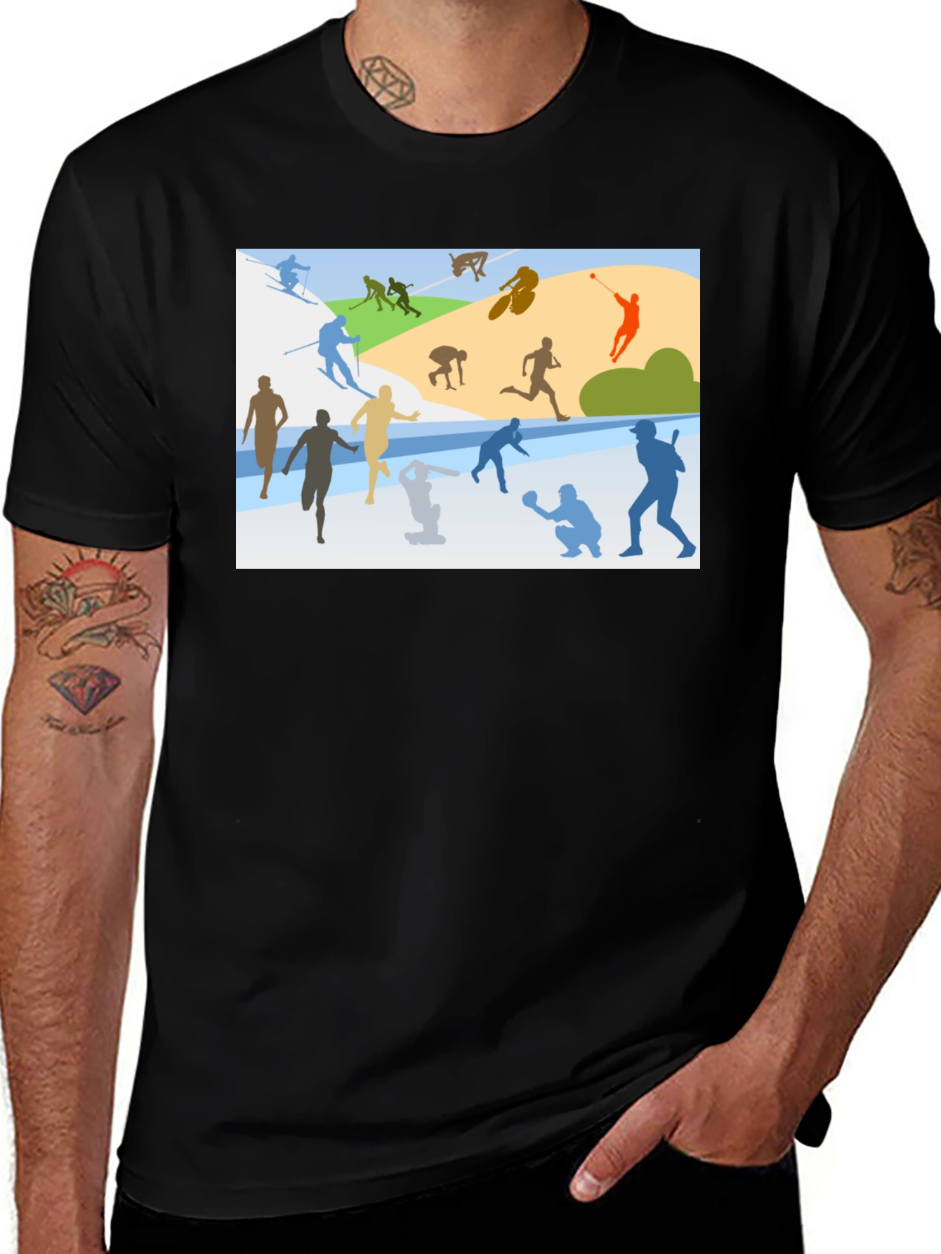 Sports Silhouette Graphic Black T-Shirt