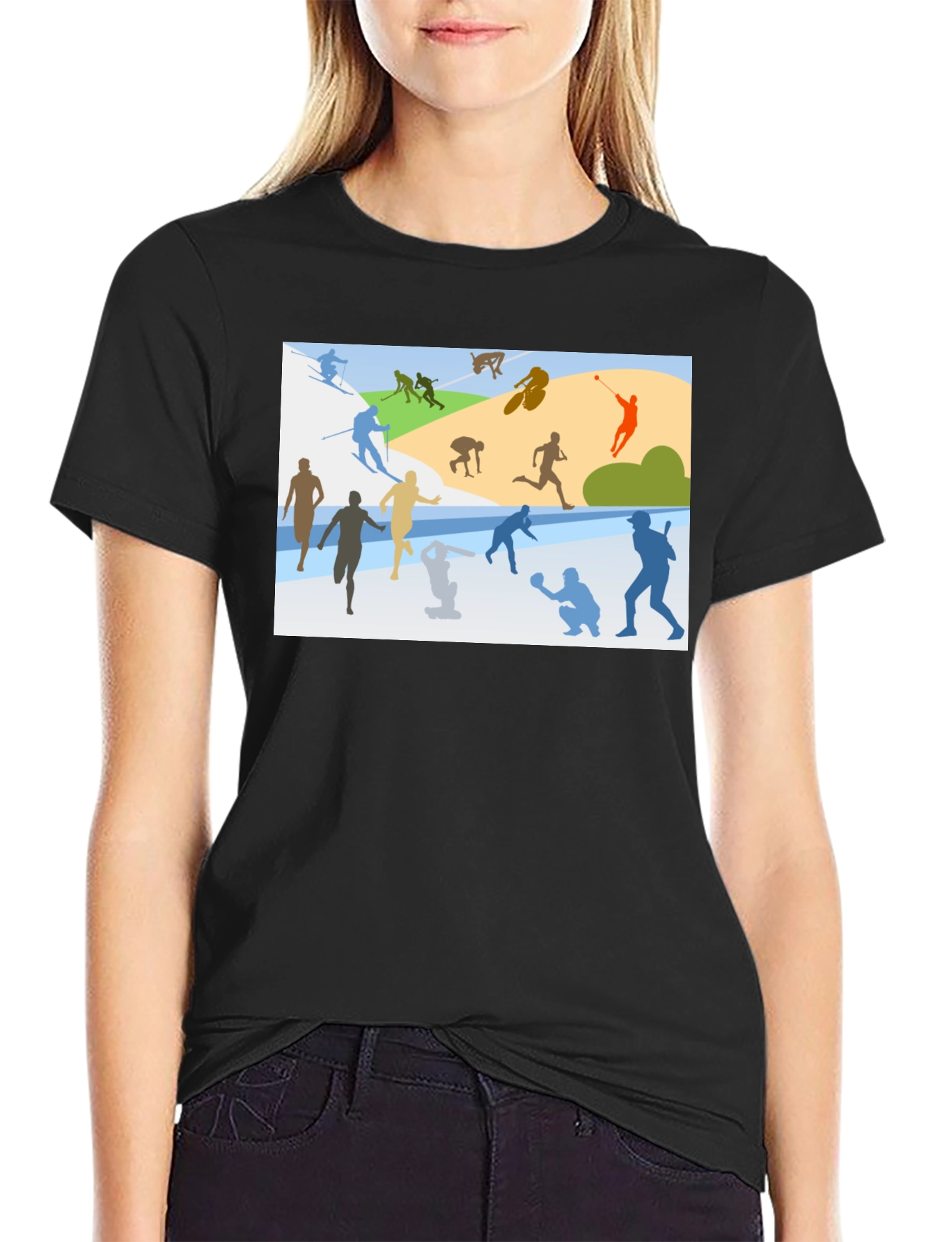 Sports Silhouette Graphic Black T-Shirt