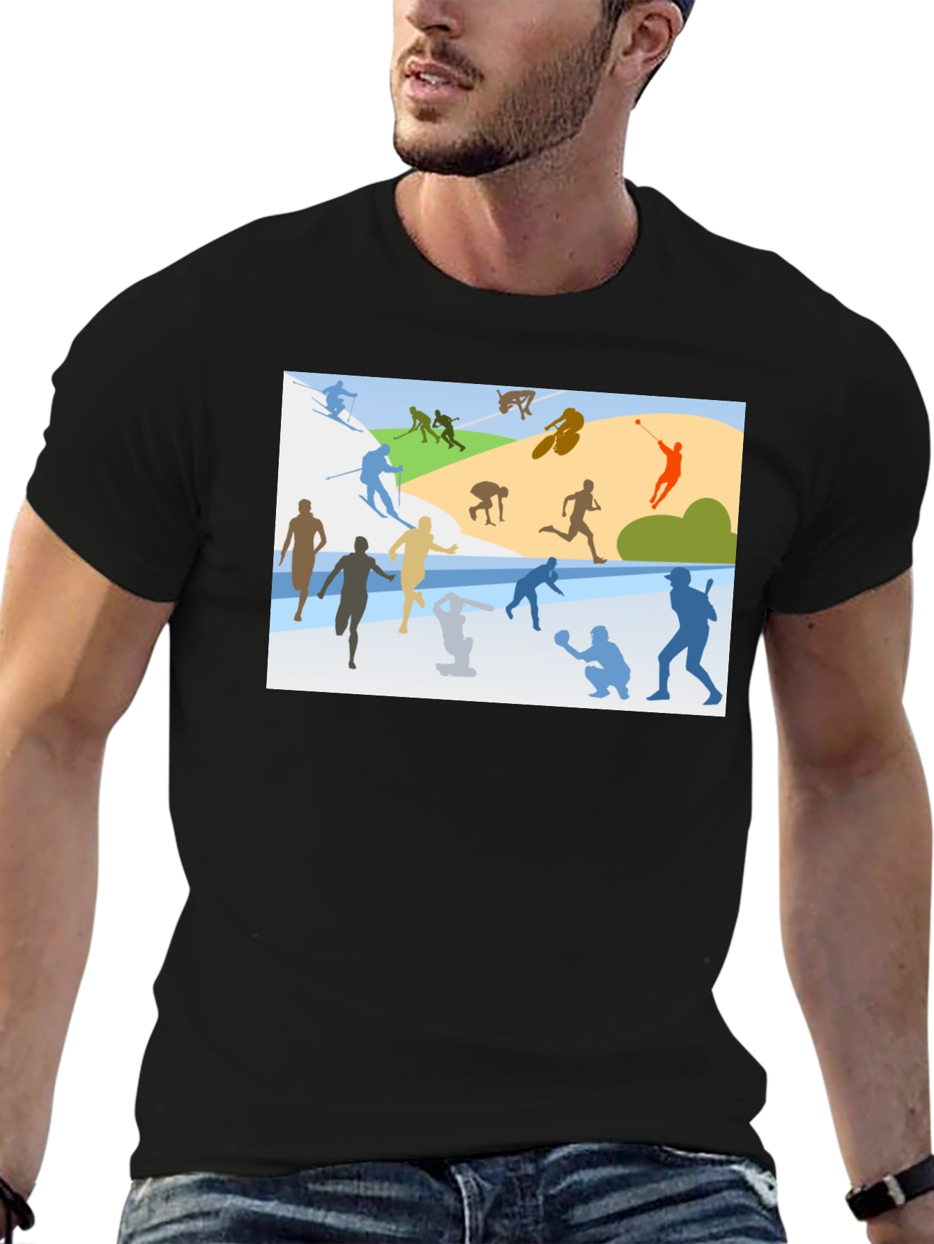 Sports Silhouette Graphic Black T-Shirt