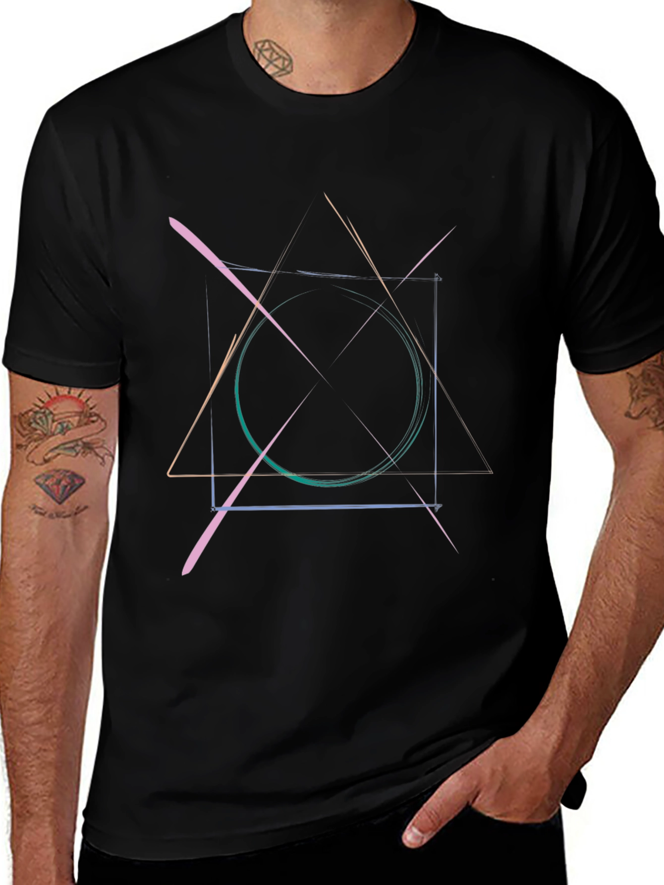Abstract Geometric Graphic Print Black T-Shirt