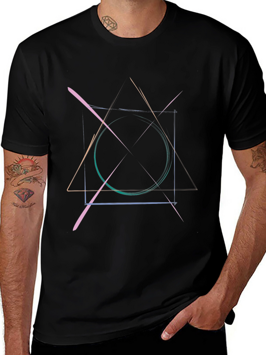 Abstract Geometric Graphic Print Black T-Shirt