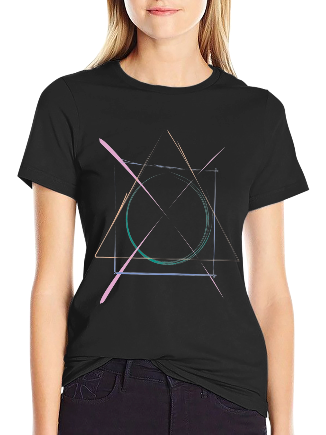Abstract Geometric Graphic Print Black T-Shirt