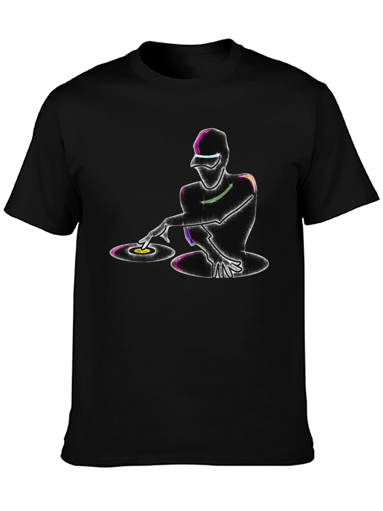 Neon DJ Graphic T-Shirt - Black Cotton Blend