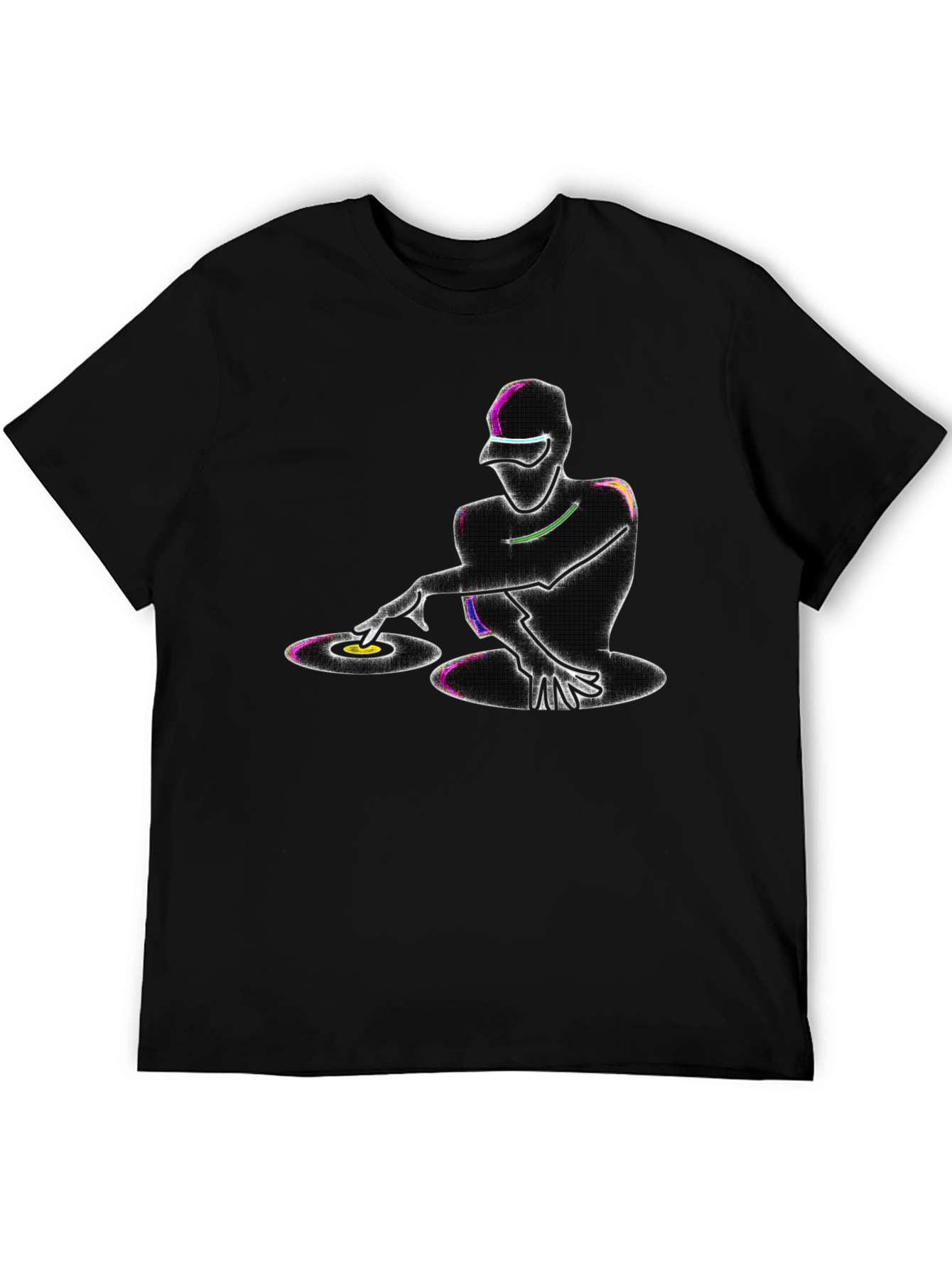 Neon DJ Graphic T-Shirt - Black Cotton Blend