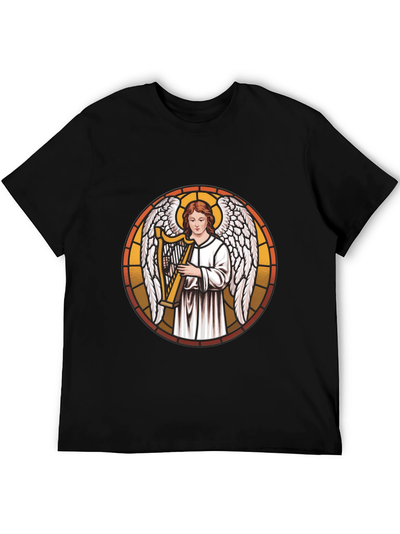Angel Harpist Black T-Shirt - Religious Graphic Tee